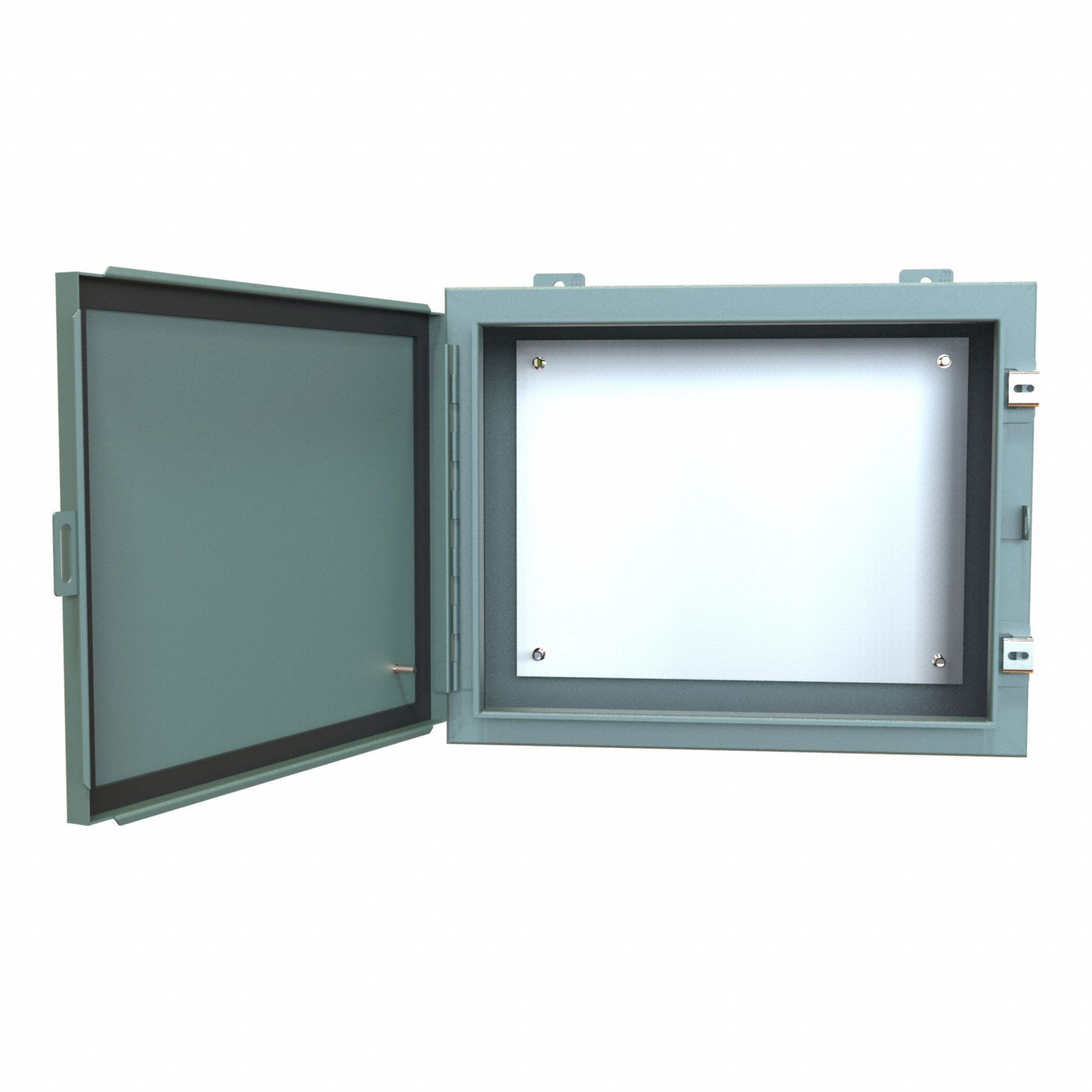 Electrical Enclosure: Steel, 16 in x 20 in x 8 in, NEMA 12/13, w/Panel, Solid Cover, Hinged