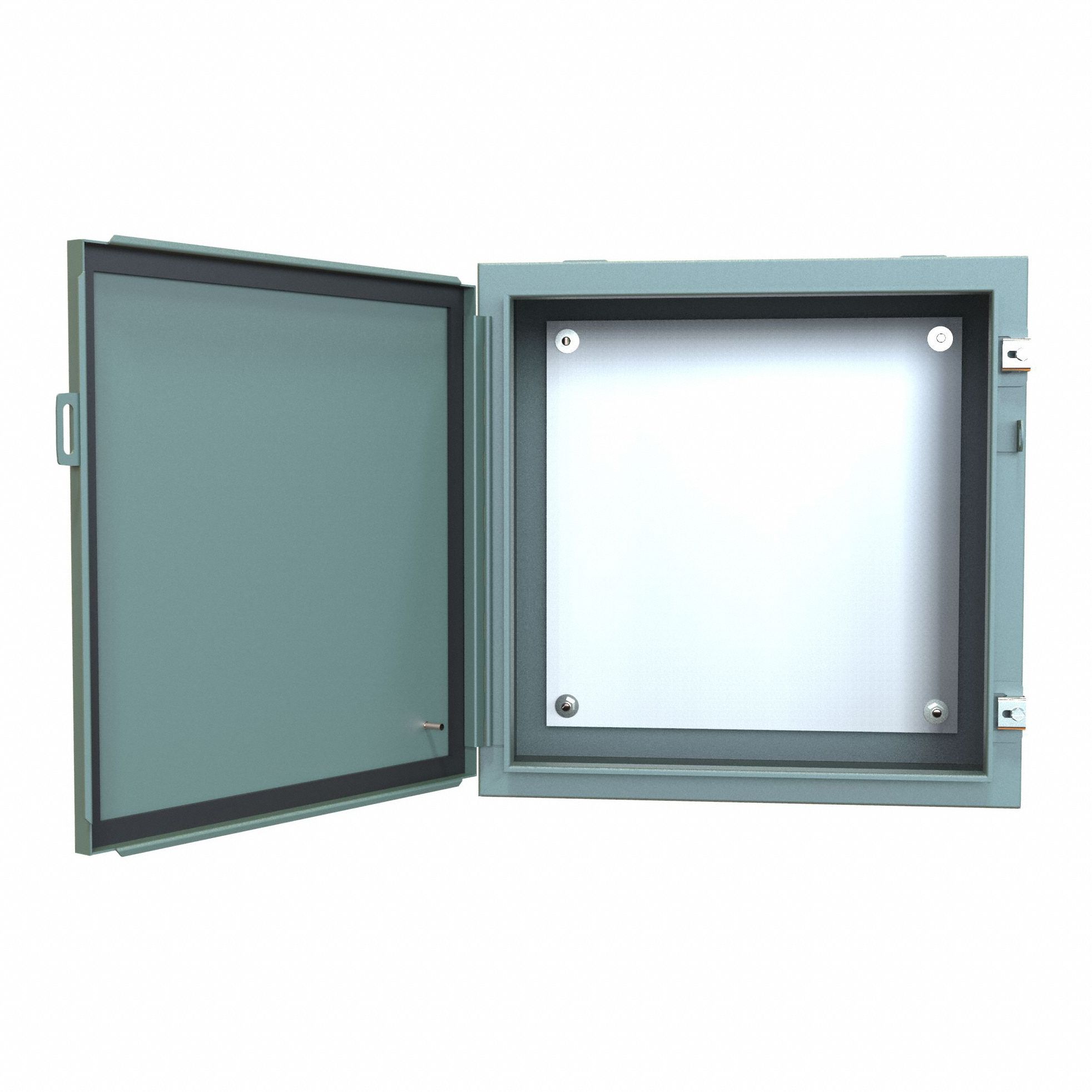 Electrical Enclosure: Steel, 20 in x 20 in x 10 in, NEMA 12/13, w/Panel, Solid Cover, Hinged