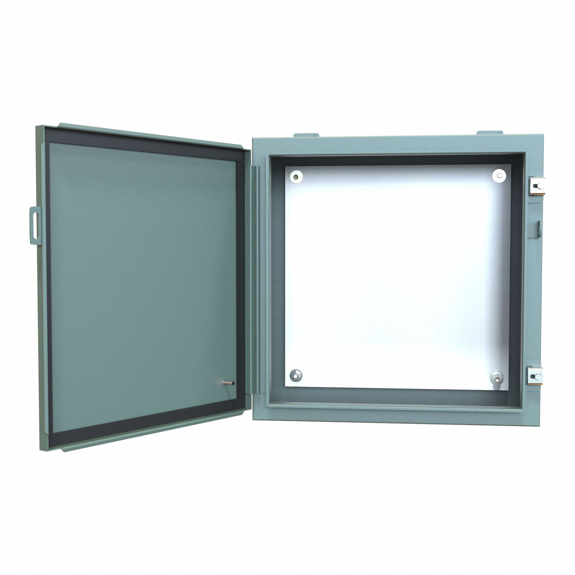 Electrical Enclosure: Steel, 20 in x 20 in x 8 in, NEMA 12/13, w/Panel, Solid Cover, Hinged