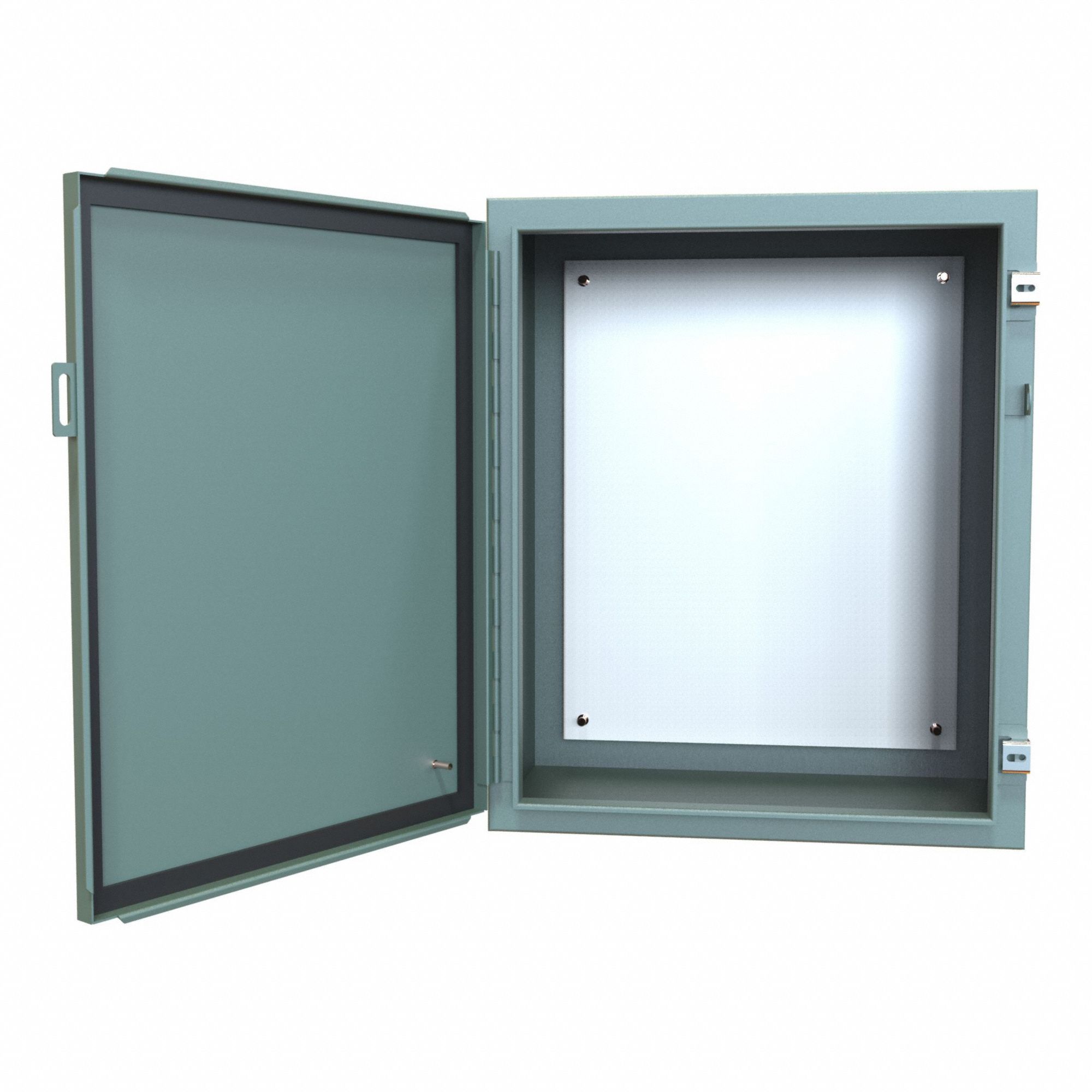 Electrical Enclosure: Steel, 24 in x 20 in, NEMA 12/13, w/Panel, Solid Cover, Hinged, Wall