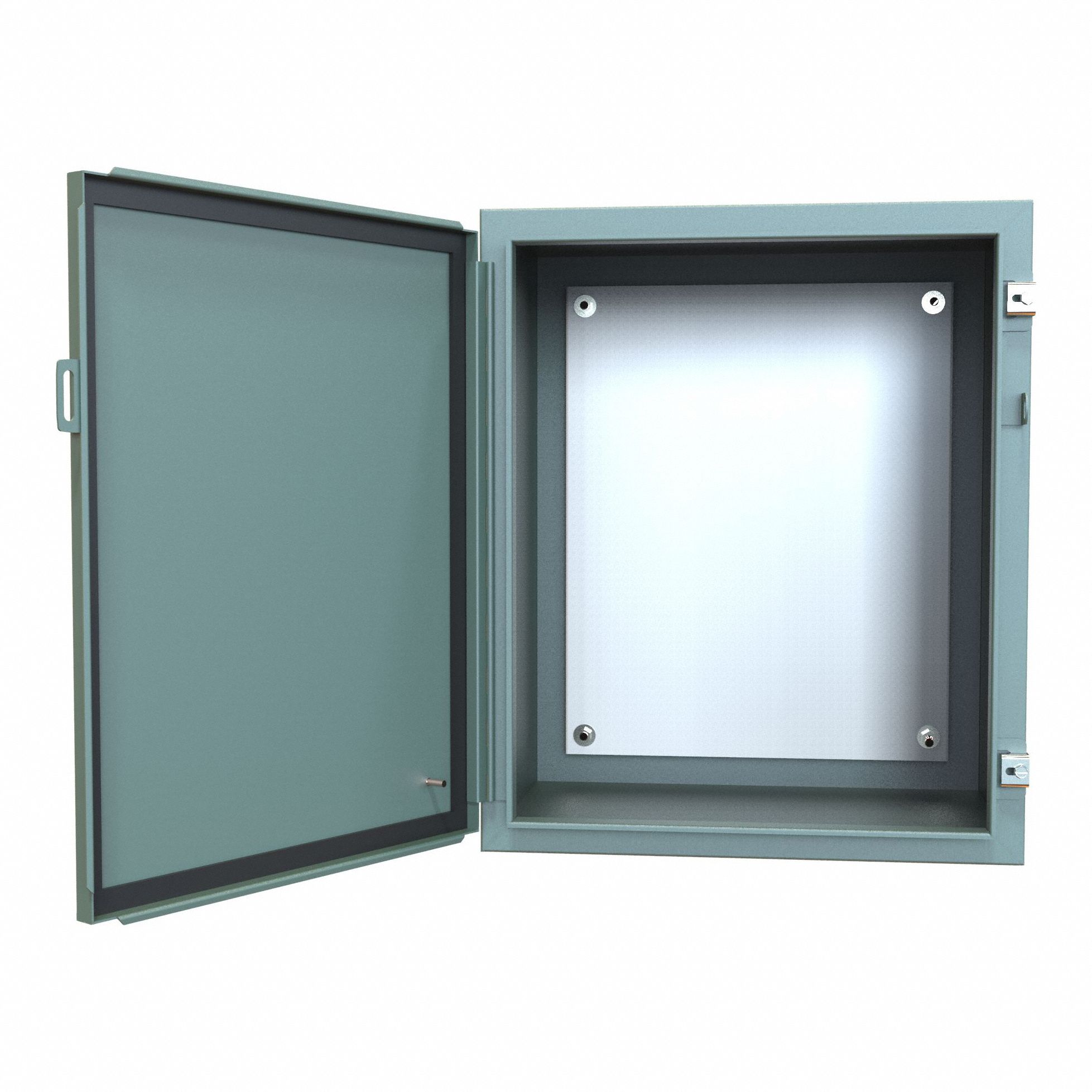 Electrical Enclosure: Steel, 24 in x 20 in, NEMA 12/13, w/Panel, Solid Cover, Hinged, Wall