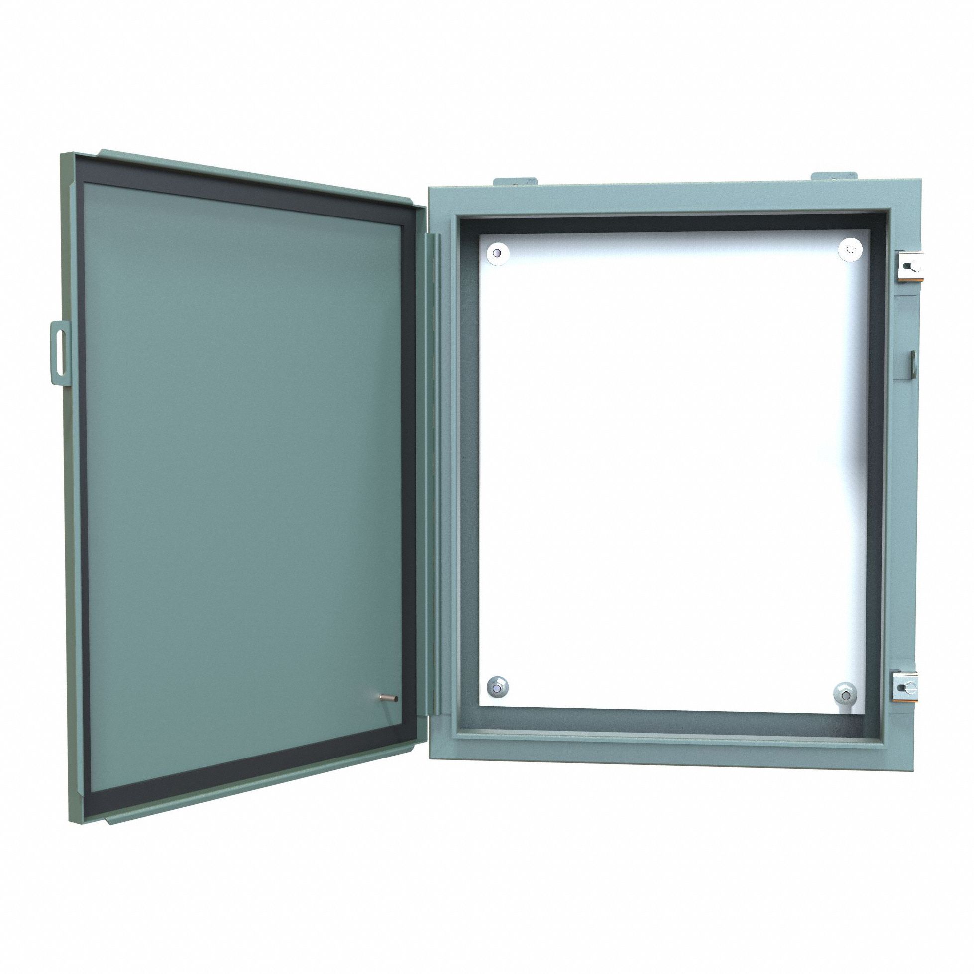 Electrical Enclosure: Steel, 24 in x 20 in, NEMA 12/13, w/Panel, Solid Cover, Hinged, Wall