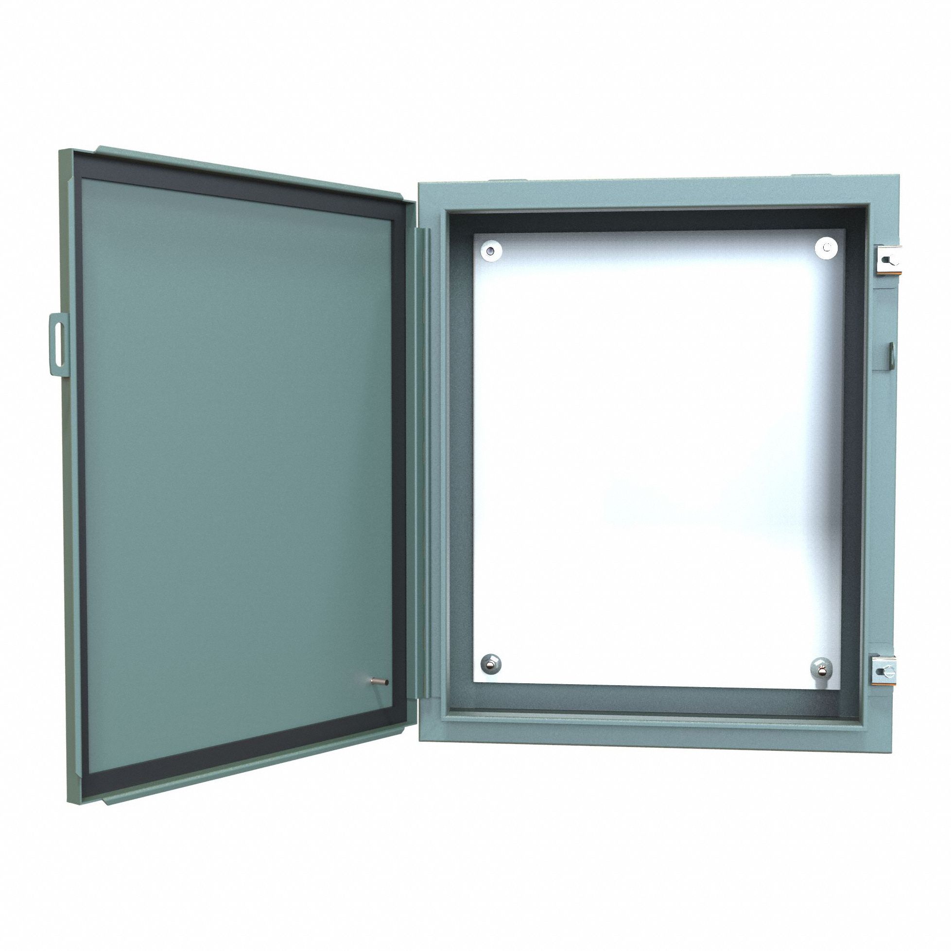 Electrical Enclosure: Steel, 24 in x 20 in, NEMA 12/13, w/Panel, Solid Cover, Hinged, Wall