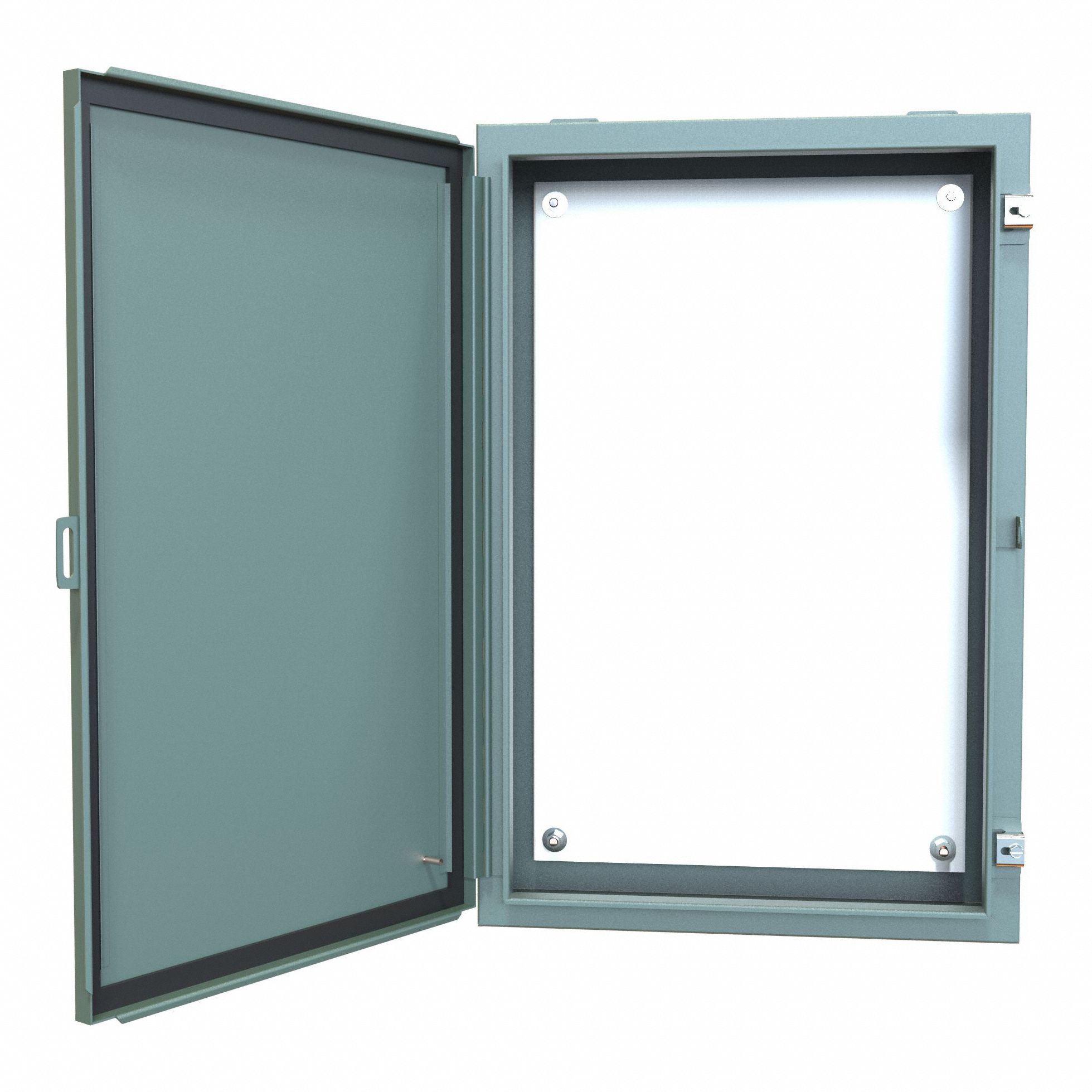 Electrical Enclosure: Steel, 30 in x 20 in x 6 in, NEMA 12/13, w/Panel, Solid Cover, Hinged