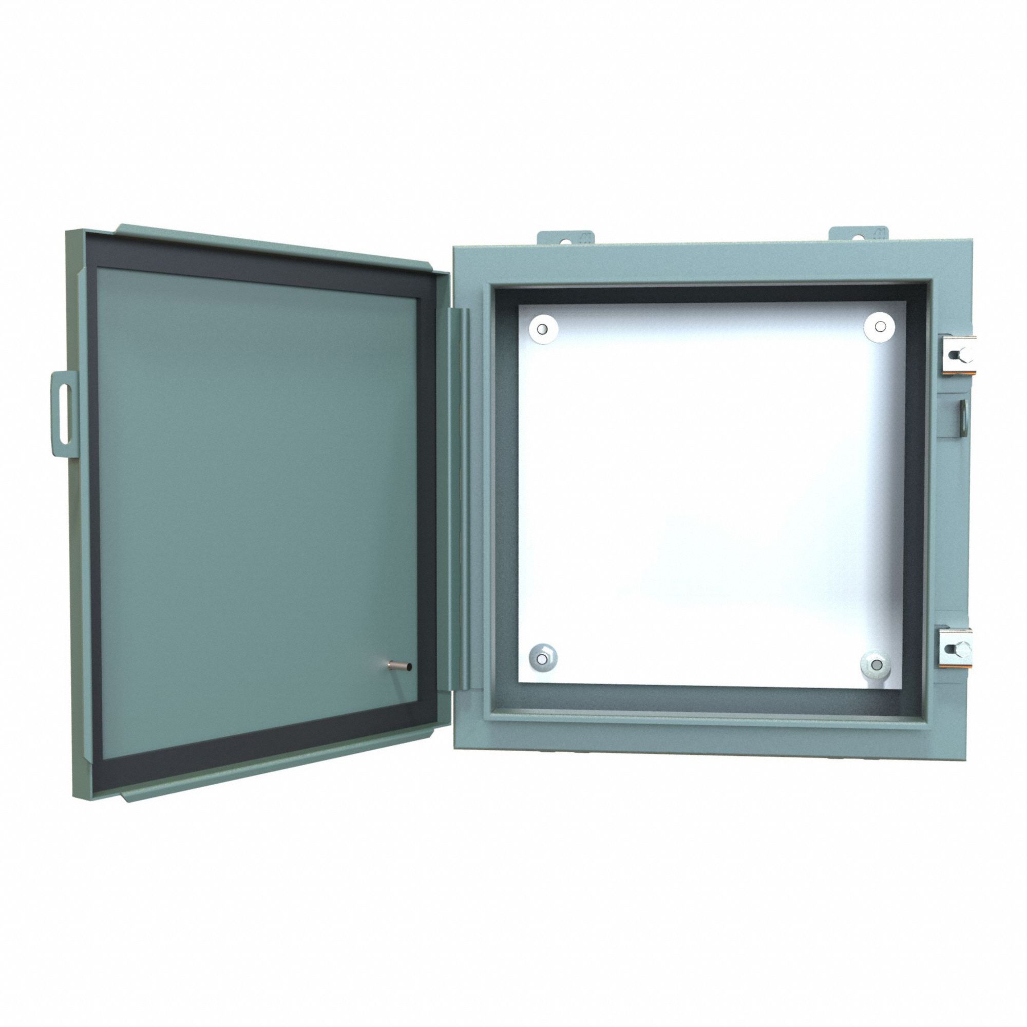 Electrical Enclosure: Steel, 16 in x 16 in x 6 in, NEMA 12/13, w/Panel, Solid Cover, Hinged