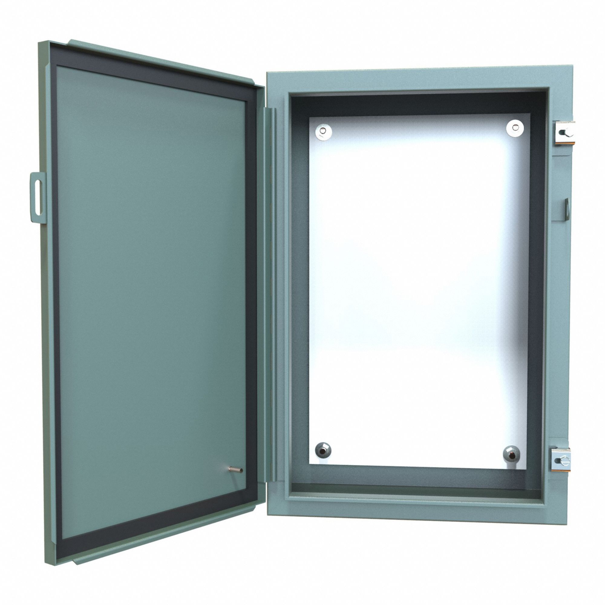 Electrical Enclosure: Steel, 24 in x 16 in x 8 in, NEMA 12/13, w/Panel, Solid Cover, Hinged