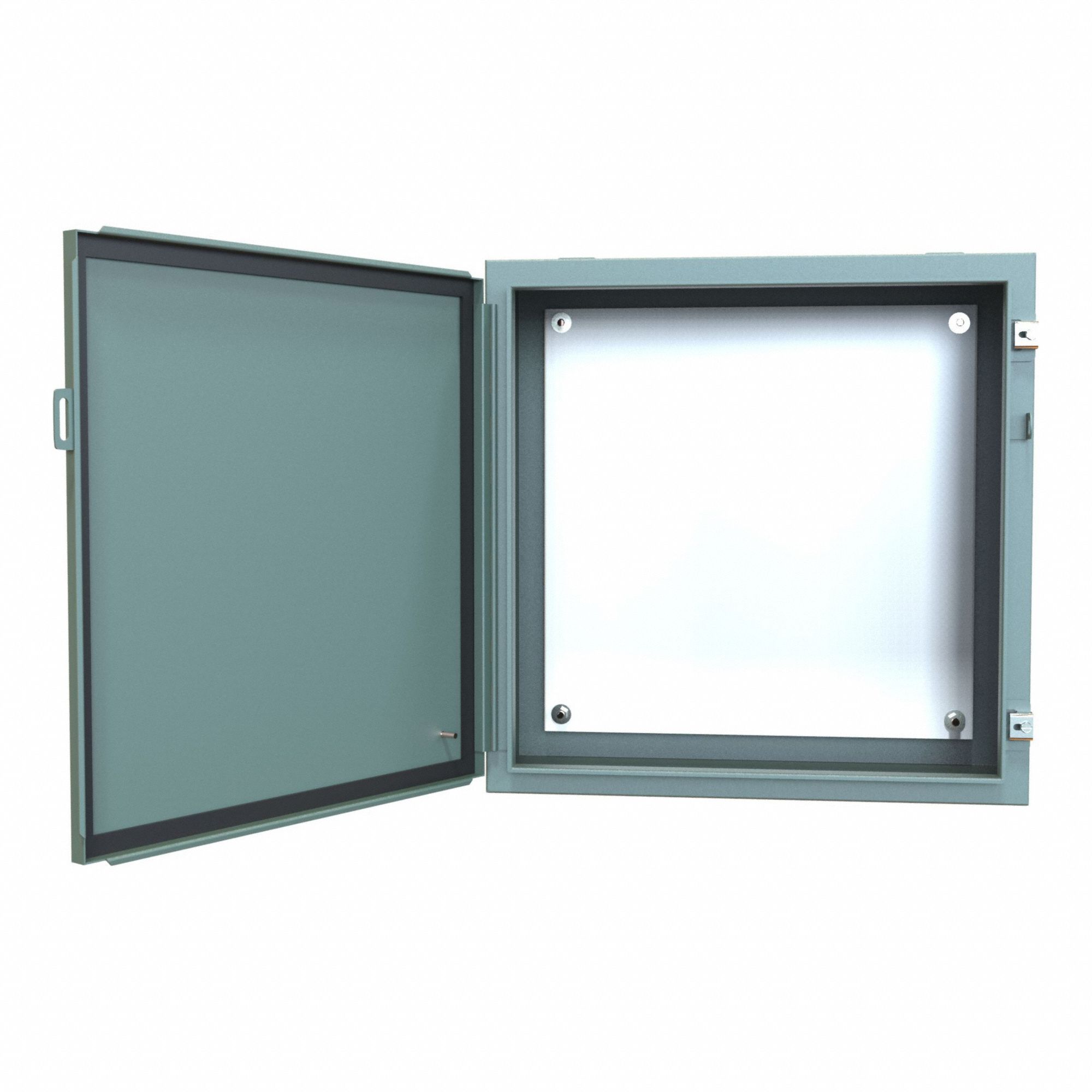 Electrical Enclosure: Steel, 24 in x 24 in x 10 in, NEMA 12/13, w/Panel, Solid Cover, Hinged