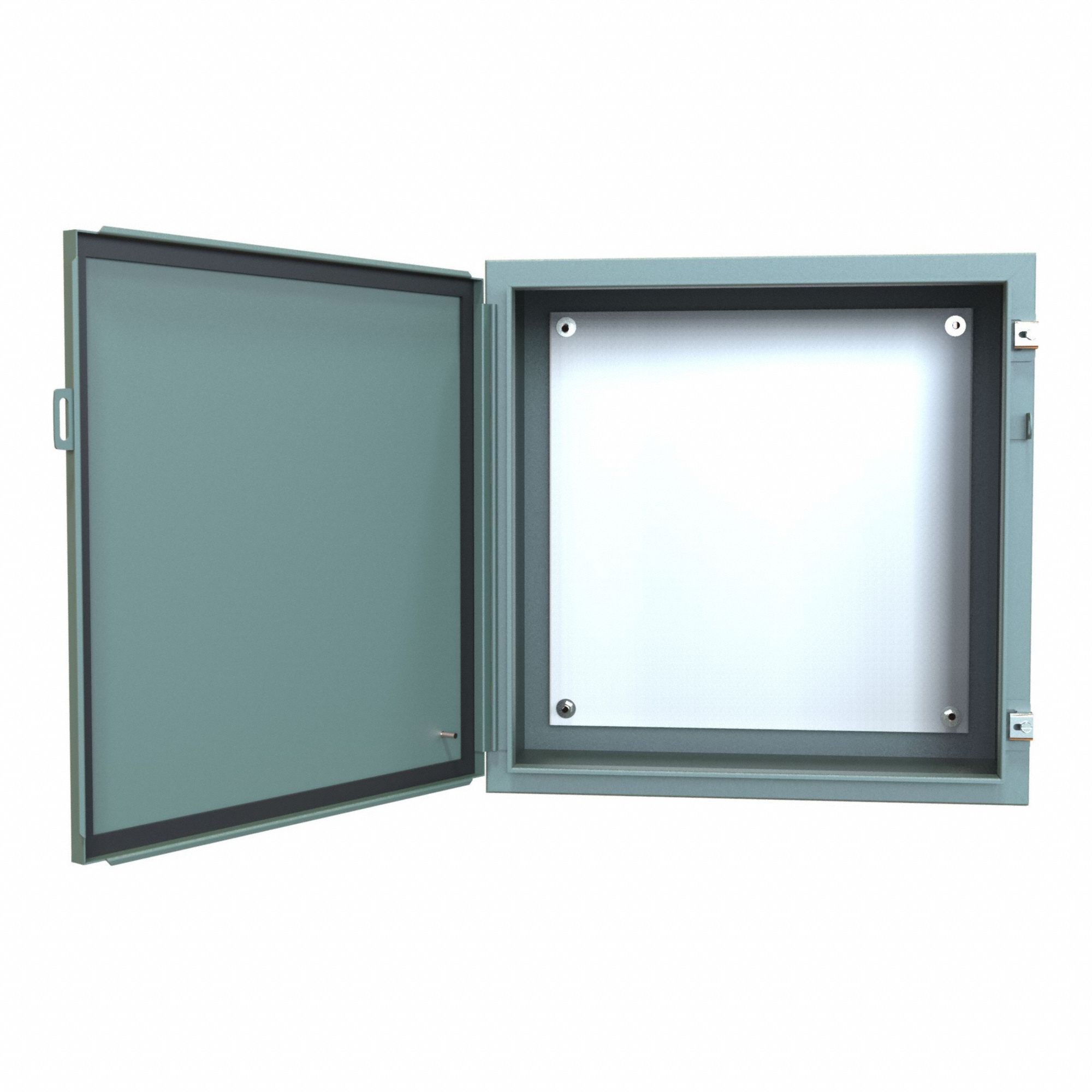 Electrical Enclosure: Steel, 24 in x 24 in x 12 in, NEMA 12/13, w/Panel, Solid Cover, Hinged
