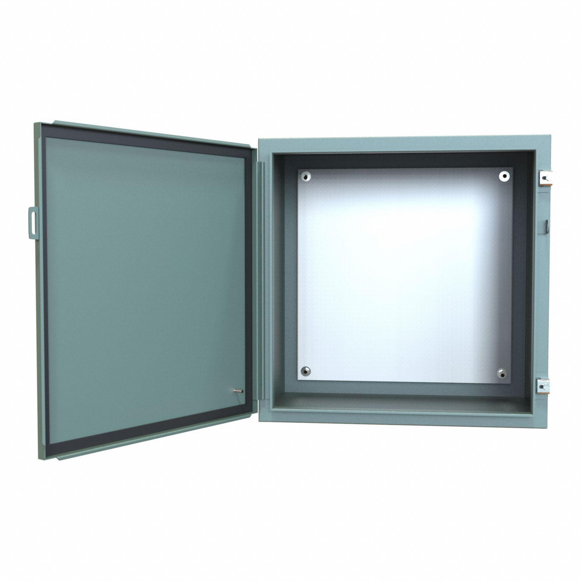 Electrical Enclosure: Steel, 24 in x 24 in x 16 in, NEMA 12/13, w/Panel, Solid Cover, Hinged