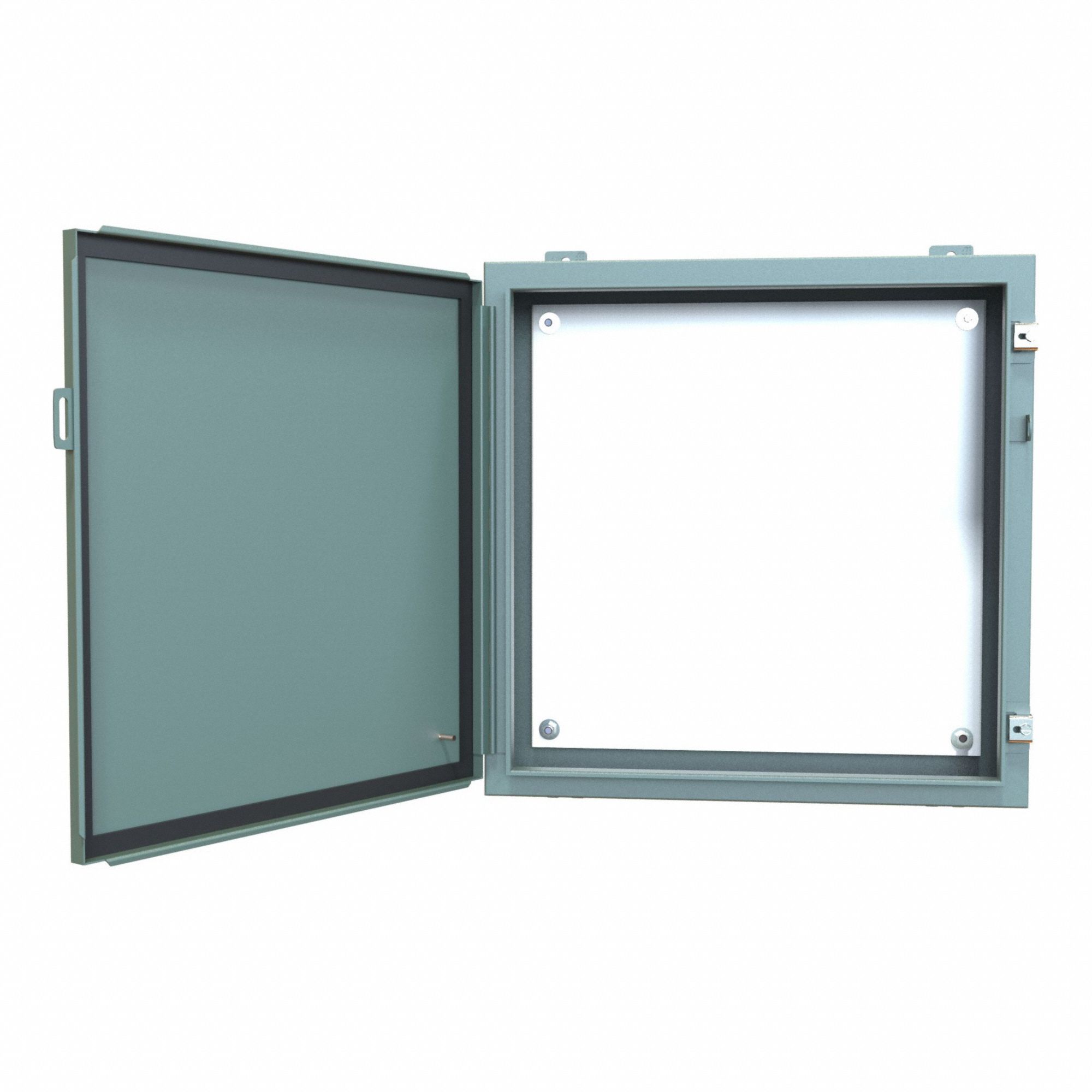 Electrical Enclosure: Steel, 24 in x 24 in x 6 in, NEMA 12/13, w/Panel, Solid Cover, Hinged