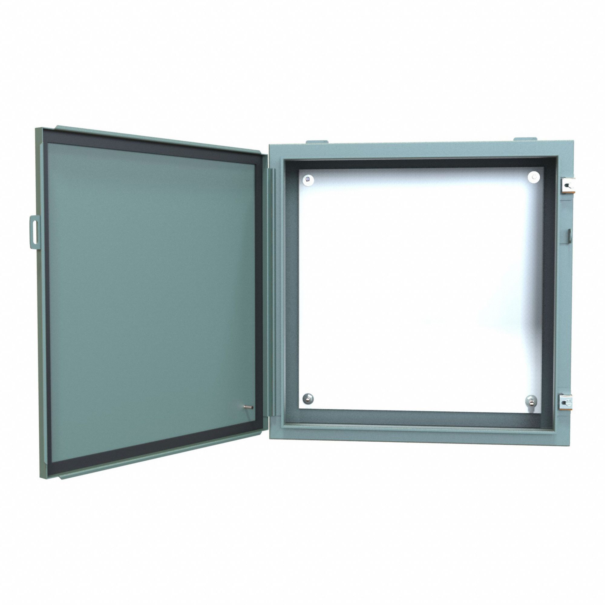Electrical Enclosure: Steel, 24 in x 24 in x 8 in, NEMA 12/13, w/Panel, Solid Cover, Hinged