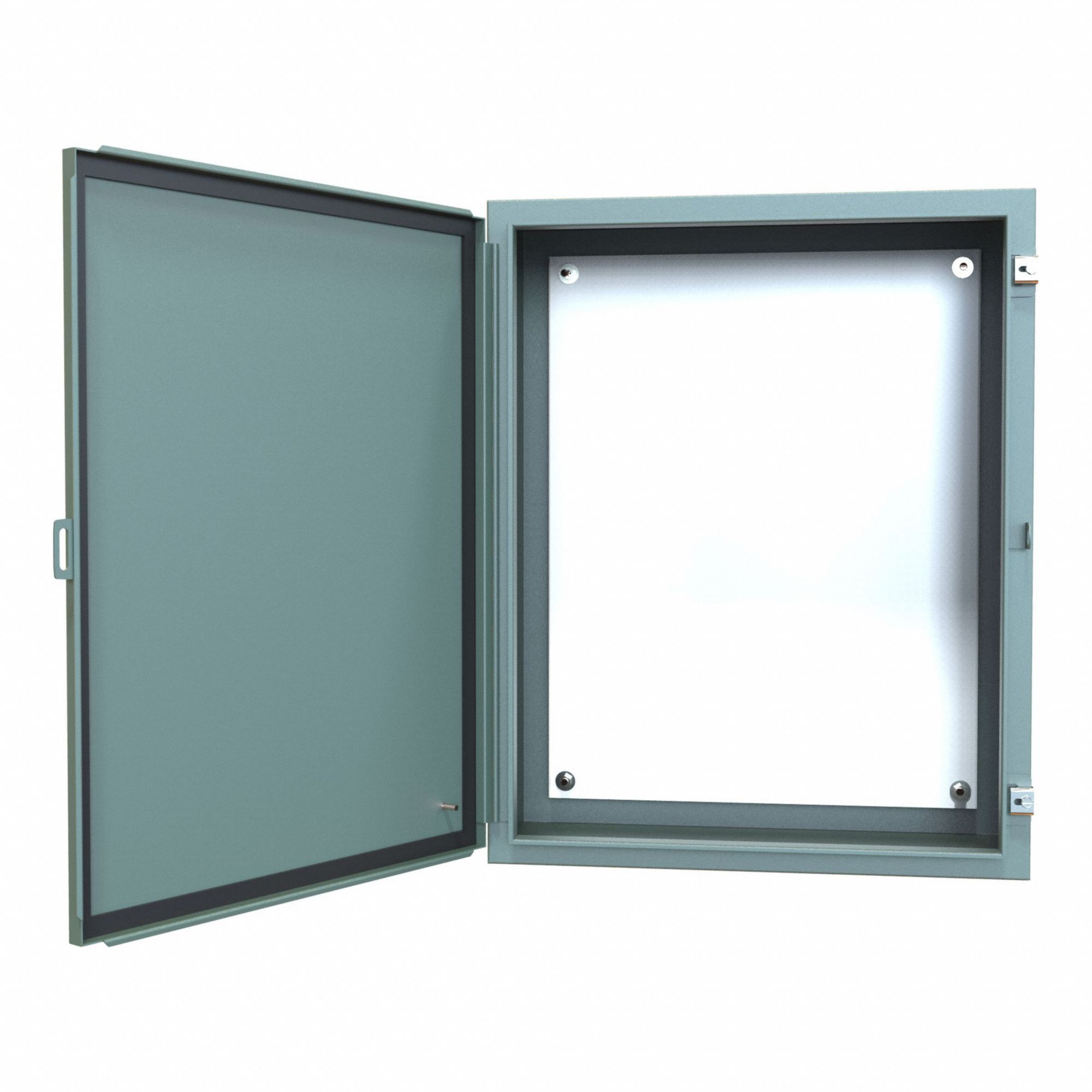Electrical Enclosure: Steel, 30 in x 24 in x 10 in, NEMA 12/13, w/Panel, Solid Cover, Hinged