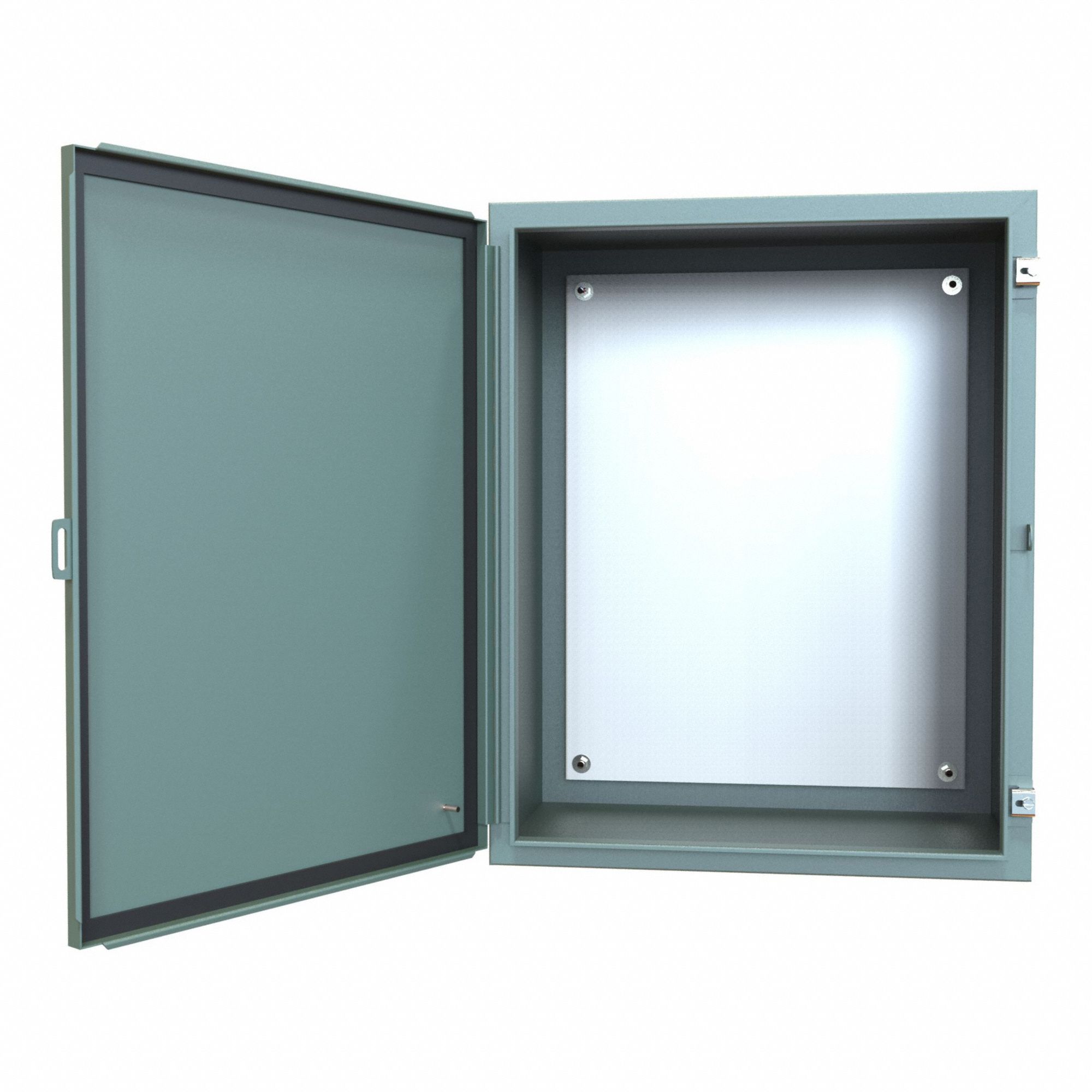Electrical Enclosure: Steel, 30 in x 24 in x 16 in, NEMA 12/13, w/Panel, Solid Cover, Hinged