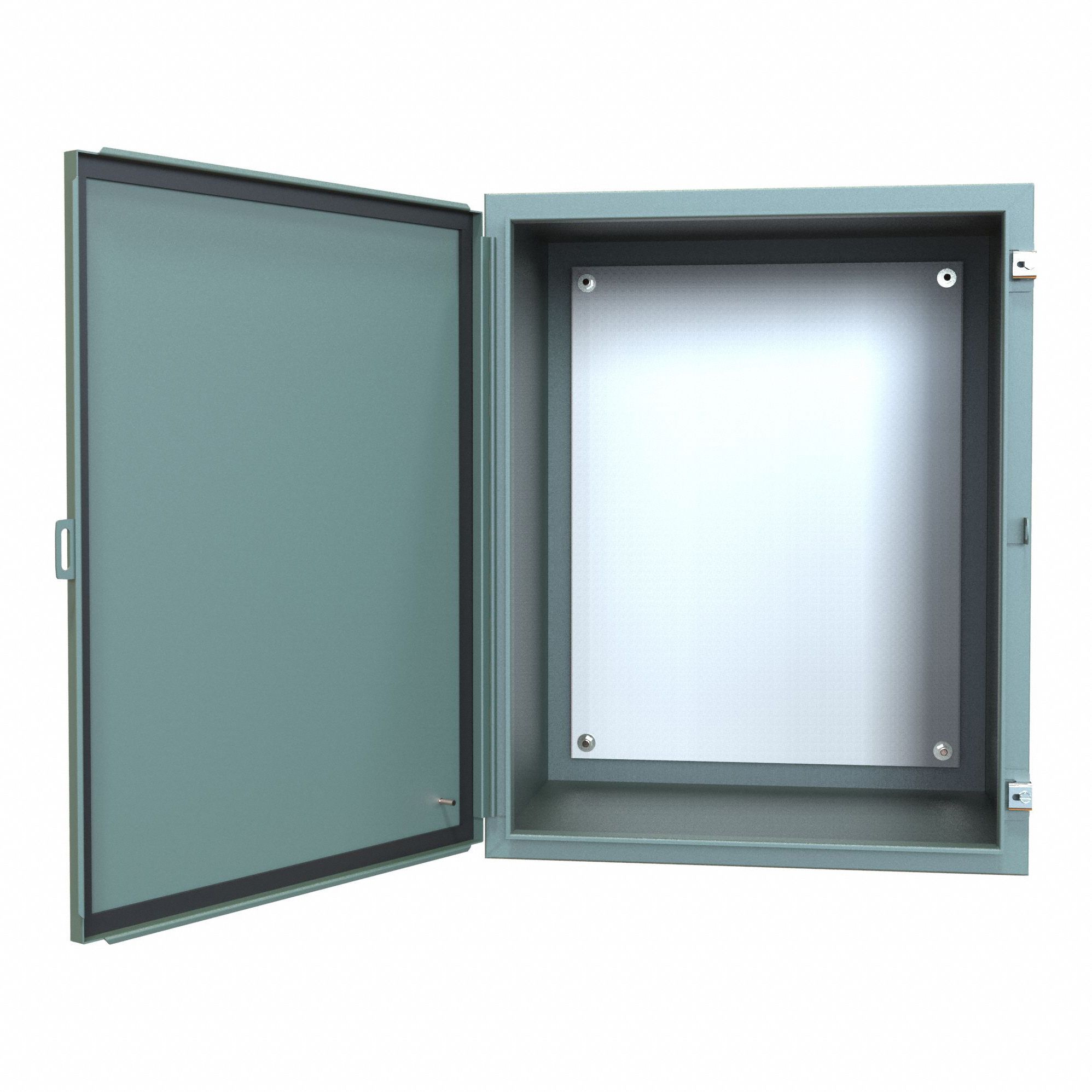 Electrical Enclosure: Steel, 30 in x 24 in x 20 in, NEMA 12/13, w/Panel, Solid Cover, Hinged