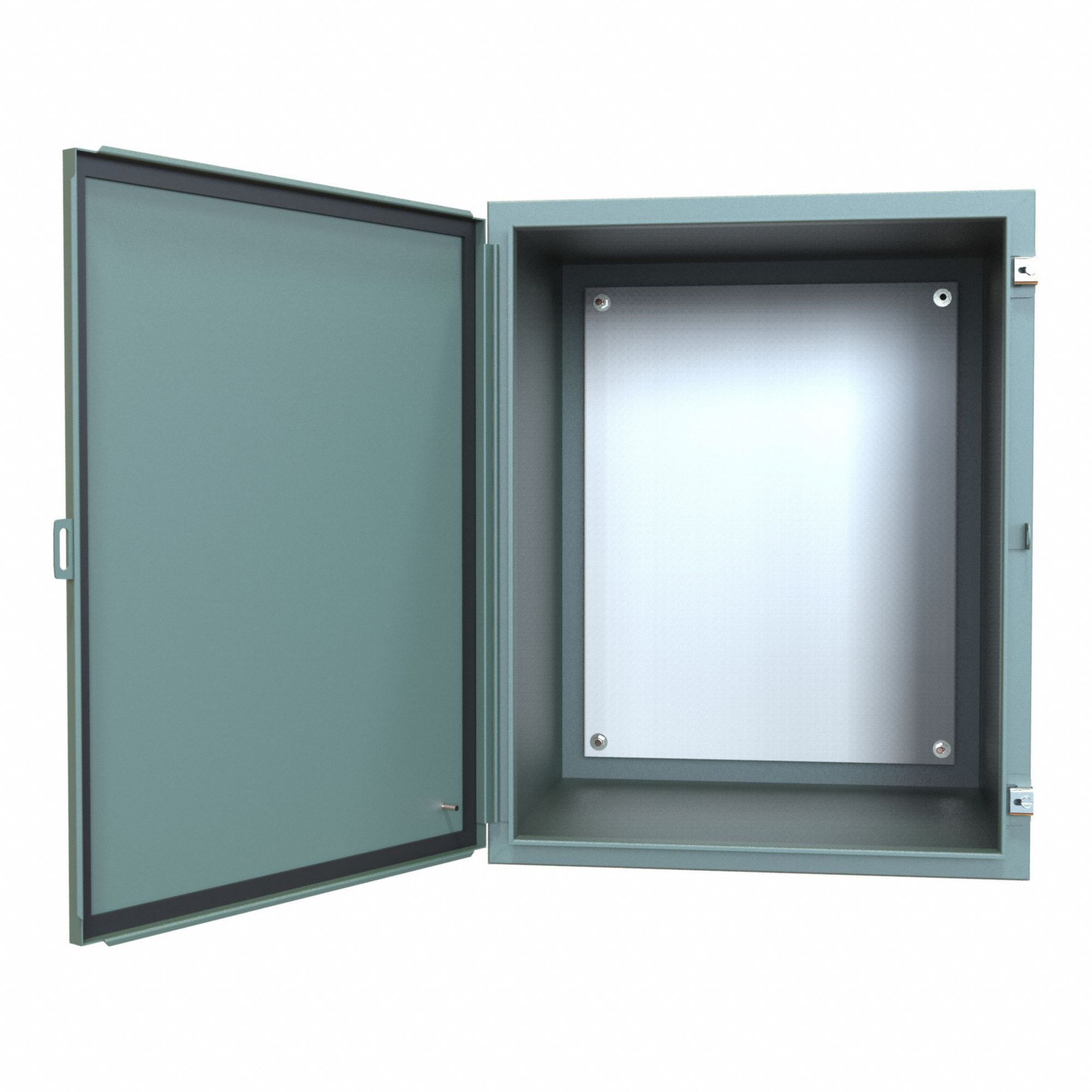 Electrical Enclosure: Steel, 30 in x 24 in x 24 in, NEMA 12/13, w/Panel, Solid Cover, Hinged