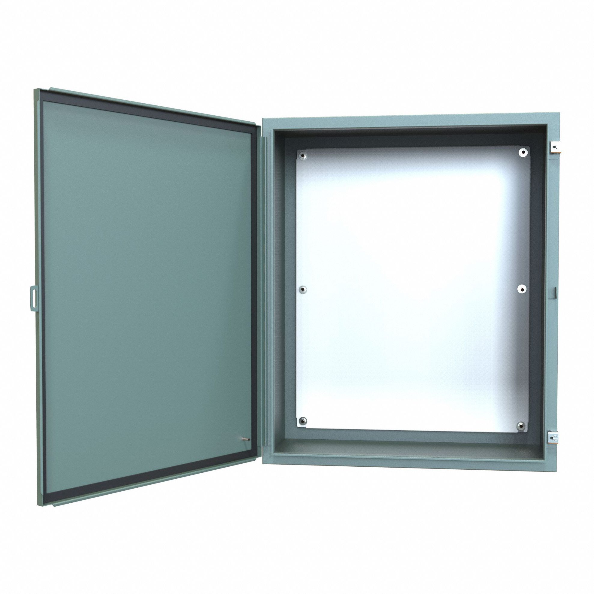 Electrical Enclosure: Steel, 36 in x 30 in x 16 in, NEMA 12/13, w/Panel, Solid Cover, Hinged