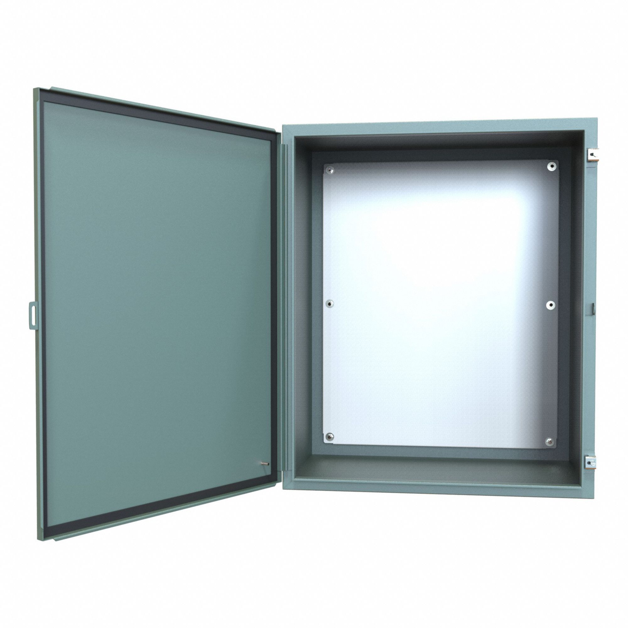 Electrical Enclosure: Steel, 36 in x 30 in x 20 in, NEMA 12/13, w/Panel, Solid Cover, Hinged