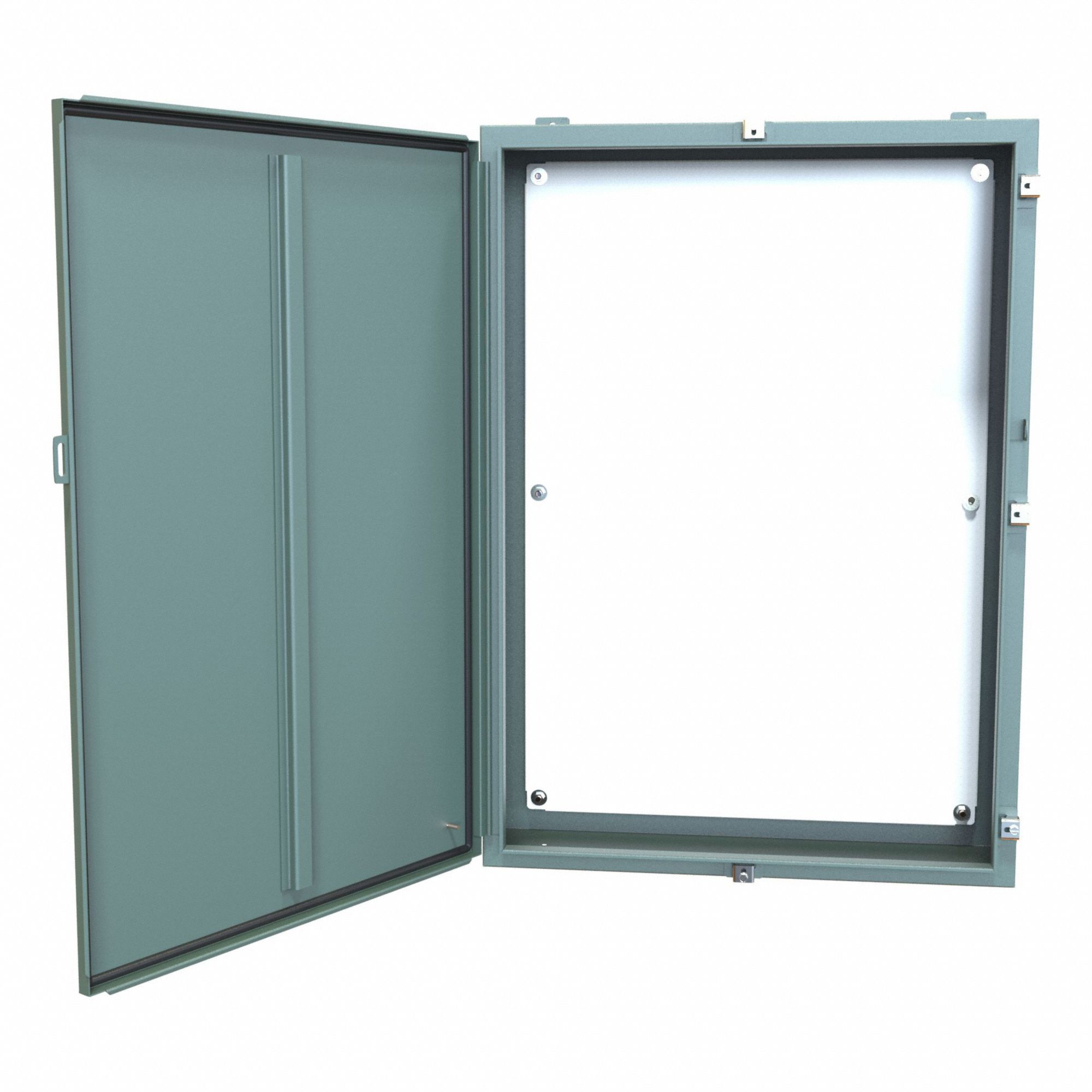 Electrical Enclosure: Steel, 42 in x 30 in x 8 in, NEMA 12/13/3R/4, w/Panel, Solid Cover