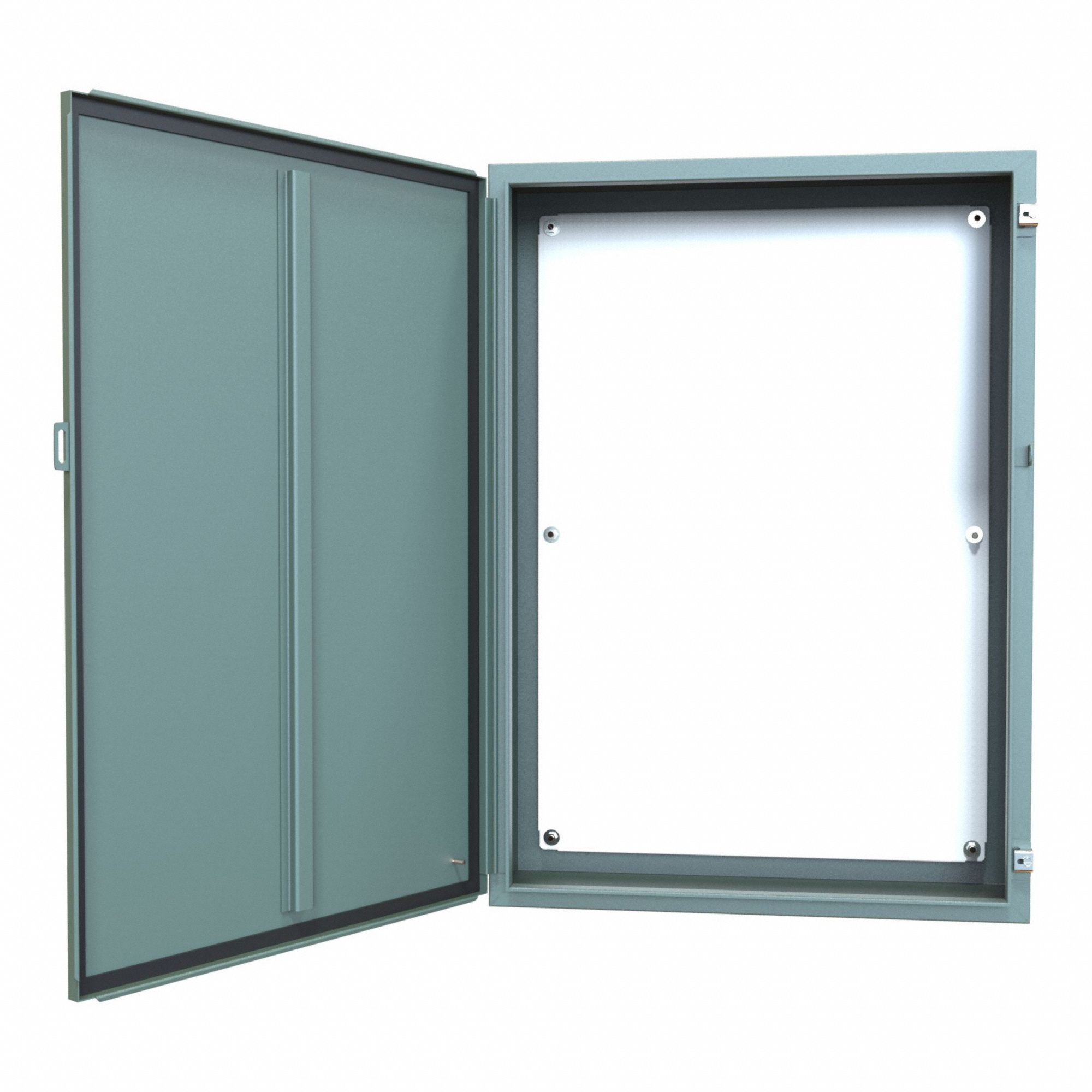 Electrical Enclosure: Steel, 42 in x 30 in x 10 in, NEMA 12/13, w/Panel, Solid Cover, Hinged