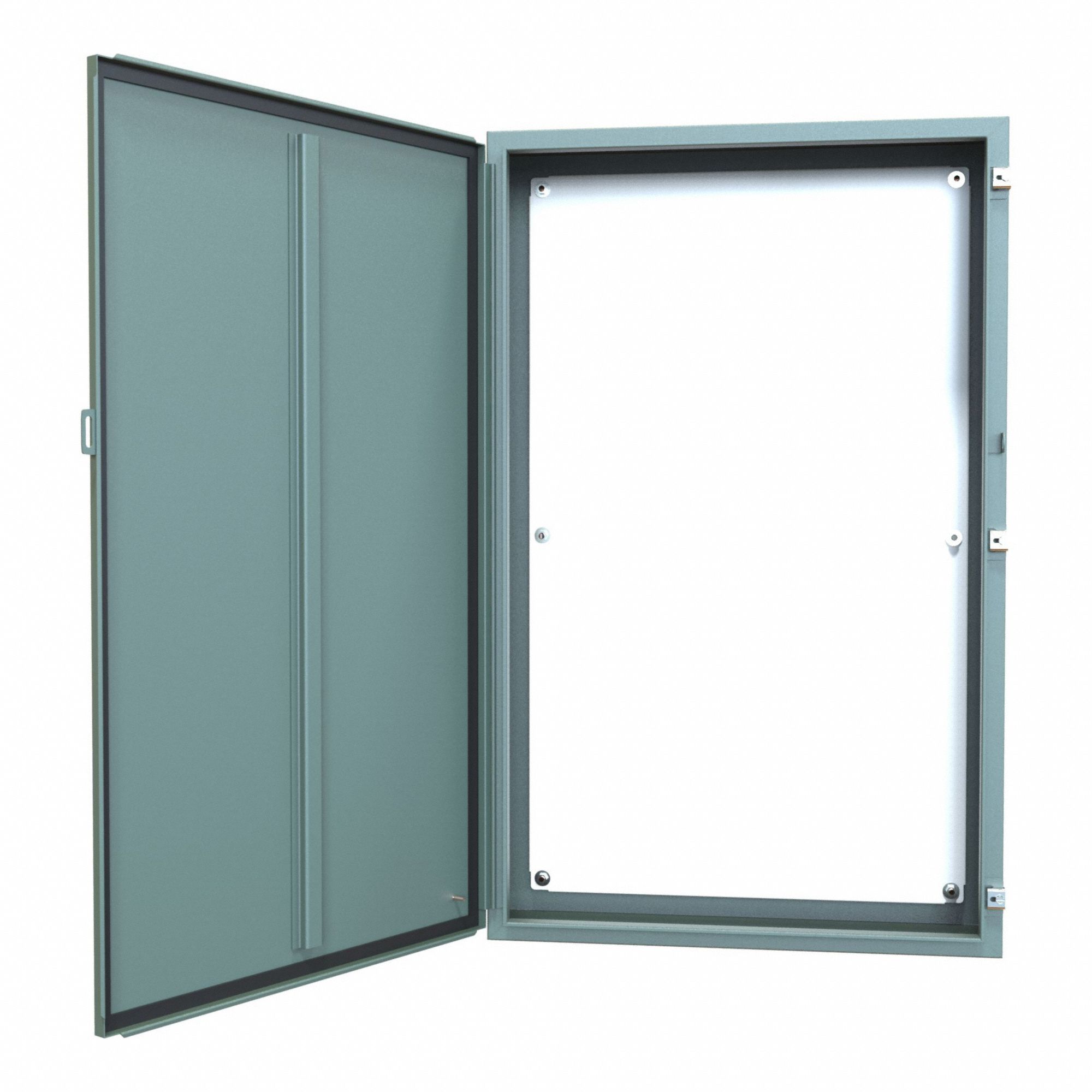 Electrical Enclosure: Steel, 48 in x 30 in x 8 in, NEMA 12/13, w/Panel, Solid Cover, Hinged