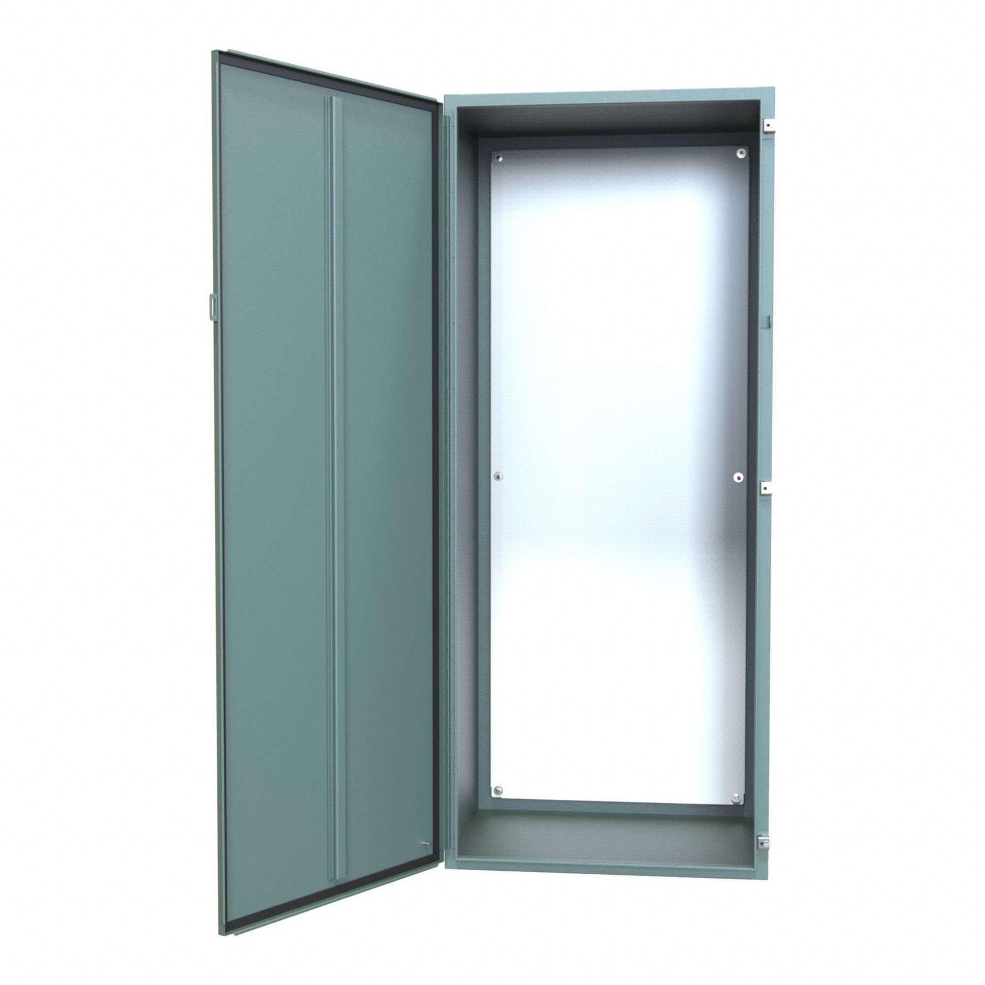 Electrical Enclosure: Steel, 72 in x 30 in x 24 in, NEMA 12/13, w/Panel, Solid Cover, Hinged