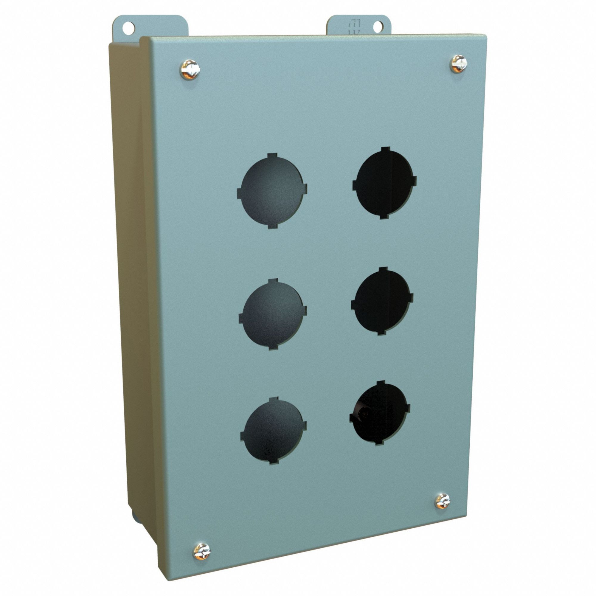 Push Button Enclosure: 30mm, 6 Holes, Carbon Steel, NEMA 12/13