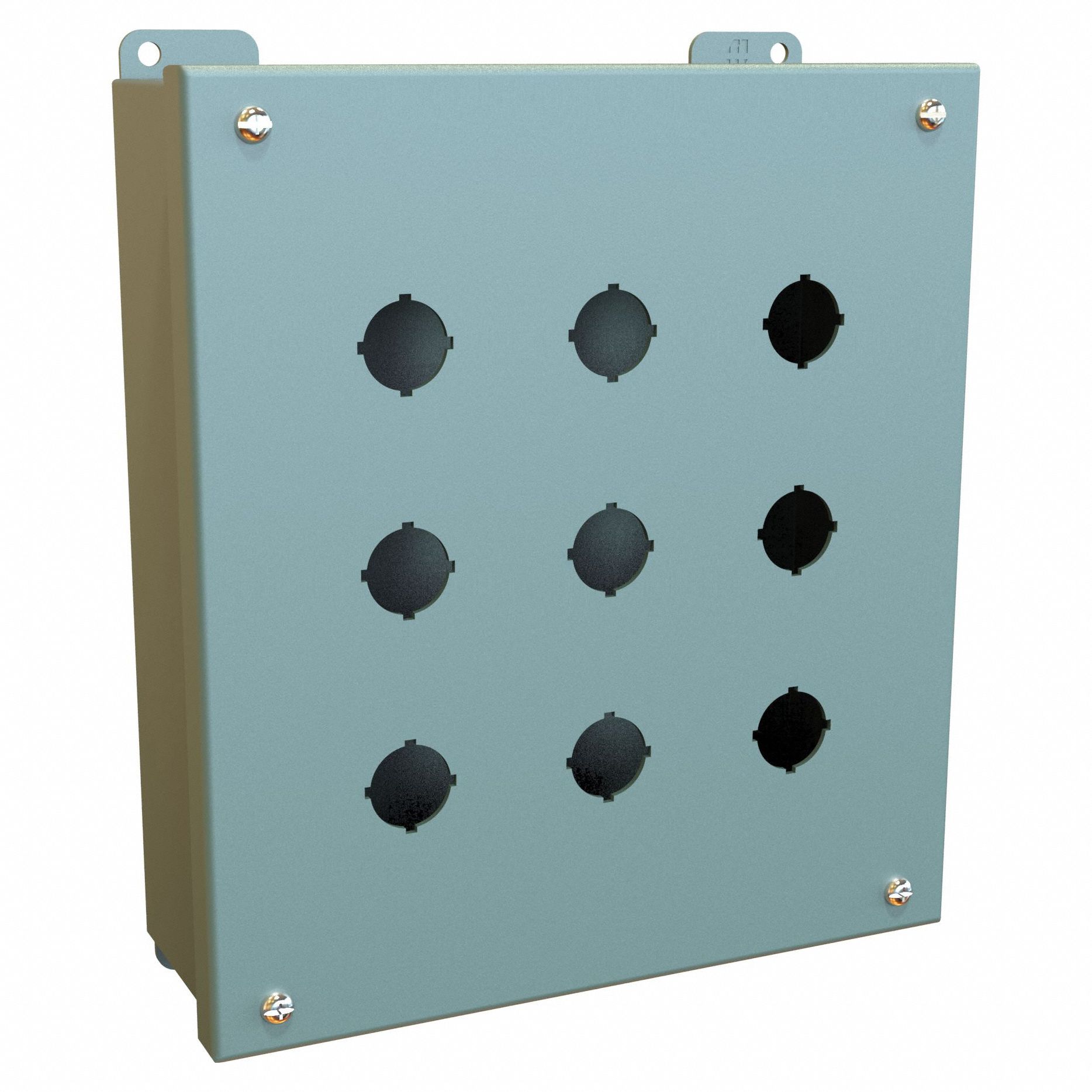 Push Button Enclosure: 22mm, 9 Holes, Carbon Steel, NEMA 12/13