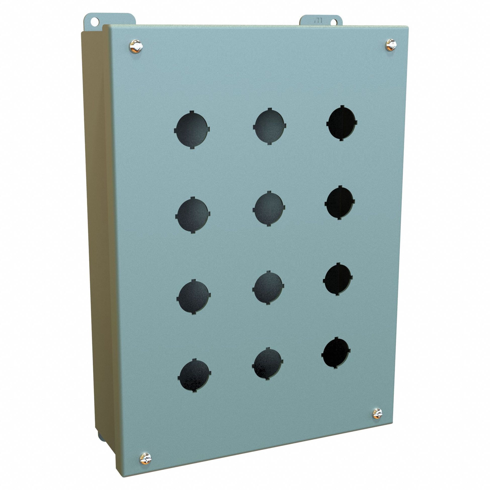 Push Button Enclosure: 22mm, 12 Holes, Carbon Steel, NEMA 12/13