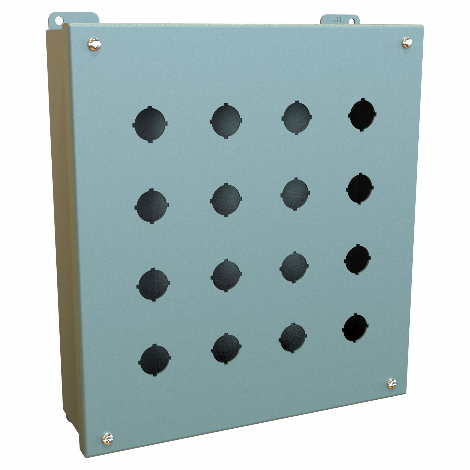 Push Button Enclosure: 22mm, 16 Holes, Carbon Steel, NEMA 12/13