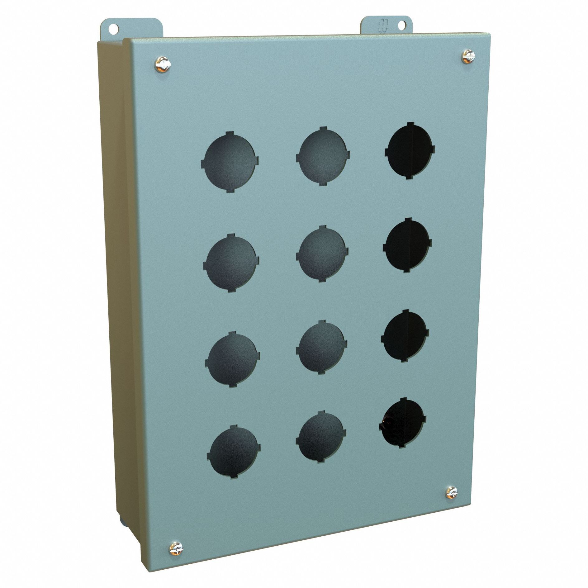 Push Button Enclosure: 30mm, 12 Holes, Carbon Steel, NEMA 12/13