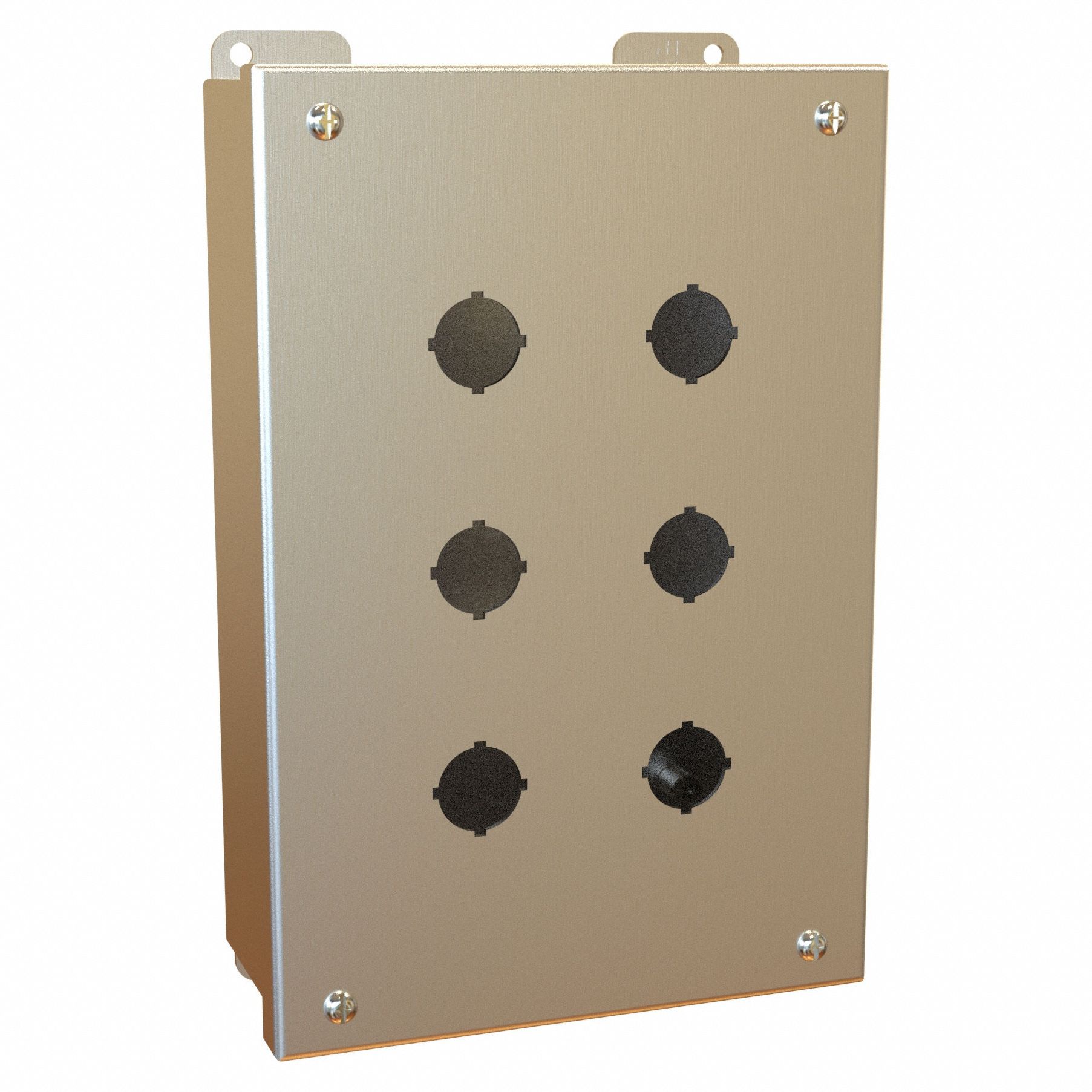 Push Button Enclosure: 22mm, 6 Holes, 304 Stainless Steel, NEMA 3R/4/4X