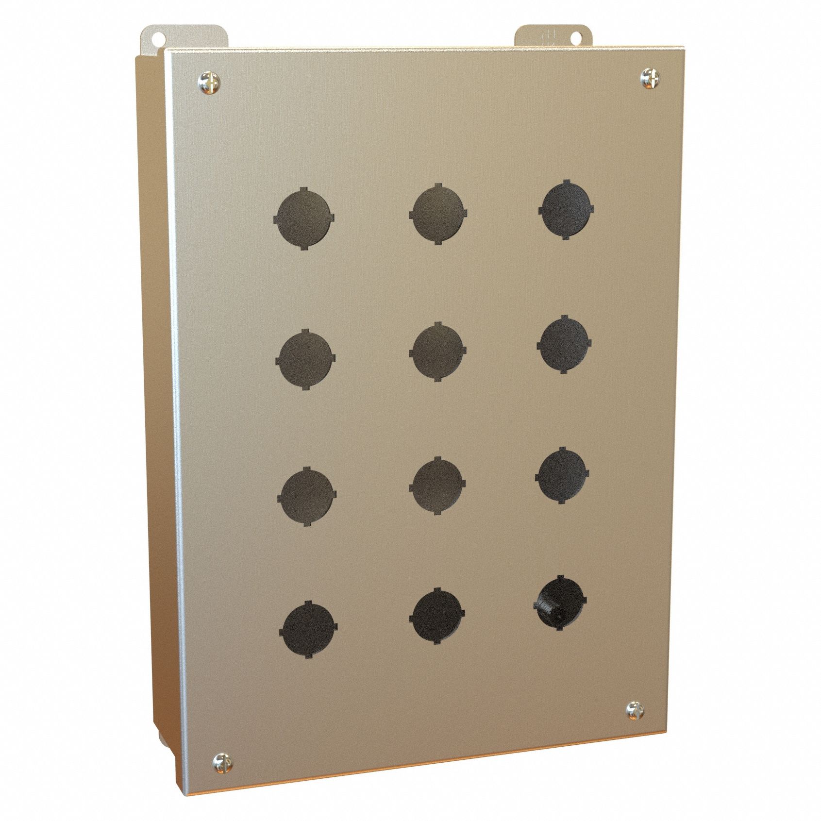 Push Button Enclosure: 22mm, 12 Holes, 304 Stainless Steel, NEMA 3R/4/4X
