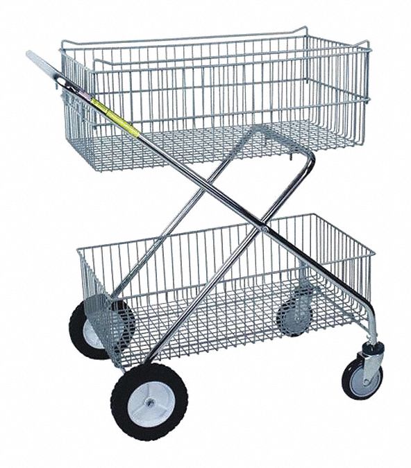UTILITY CART, GREY, 16 X 37 X 29&frac12; IN, STEEL, CHROME FINISH, 40 LB LOAD CAPACITY, 5 IN/8 IN WHEEL DIA, RAISED HANDLE
