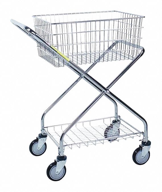 UTILITY CART, GREY, 17 X 36 X 23½ IN, STEEL, CHROME FINISH, 25 LB LOAD CAPACITY, 5 IN WHEEL DIAMETER, RAISED HANDLE