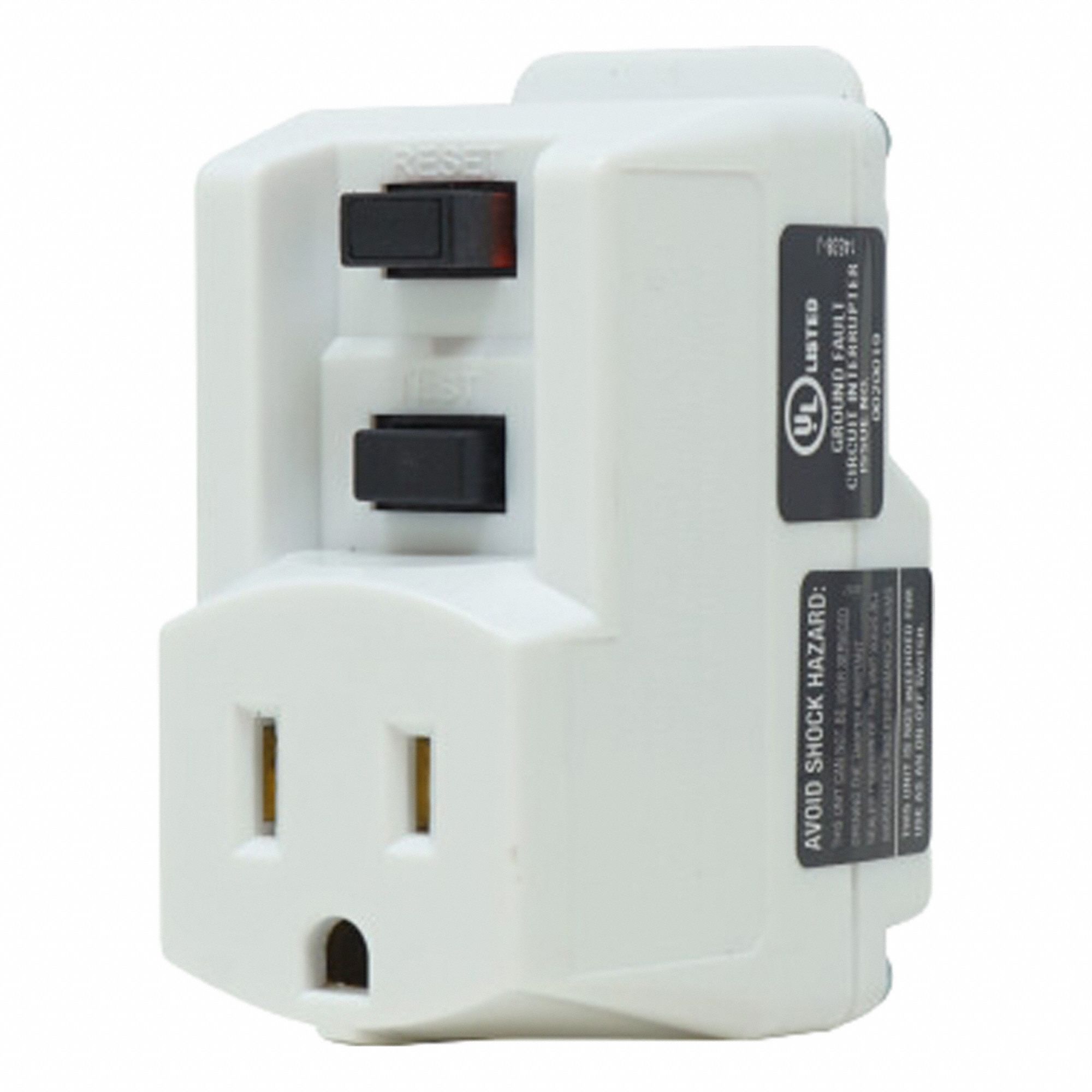 GFCI: Manual Reset, 0, 5-15P Plug, 15 A Current, 120V AC, 5-15R, White