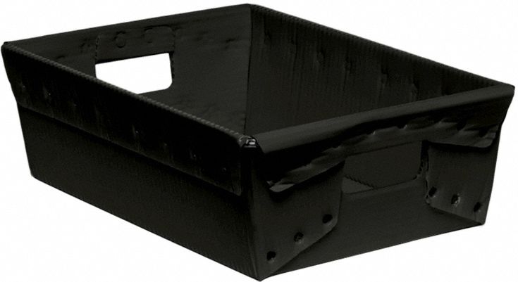 Tote: 0.8 cu ft, 18 3/8 in x 13 1/4 in x 6 in, Black, Lid Not Included