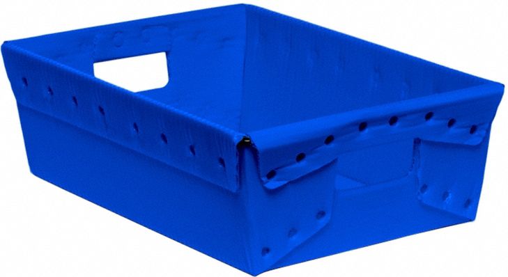 Tote: 0.8 cu ft, 18 3/8 in x 13 1/4 in x 6 in, Blue, Lid Not Included, FDA Compliant