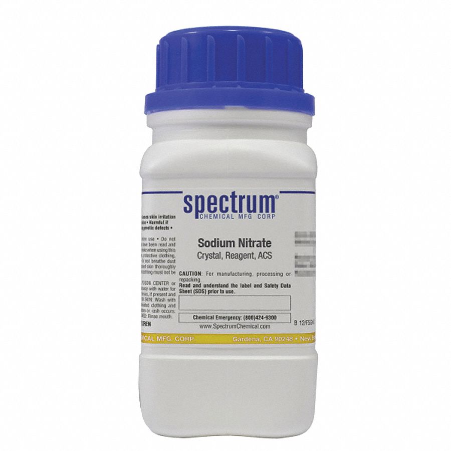 Sodium Nitrate: ACS, 125 g, 7631-99-4, Reagent, Powder, Bottle, Plastic, 24 mo Shelf Life, 1