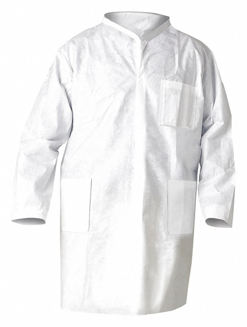 Lab Coat: SMS, Mandarin Collar, Snaps Closure, 3 Pockets, Left Chest/Left Hip/Right Hip, S