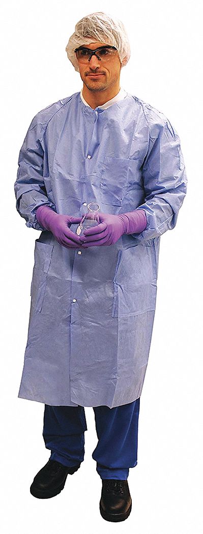 Lab Coat: SMS, Mandarin Collar, Snaps Closure, 3 Pockets, Left Chest/Left Hip/Right Hip, M
