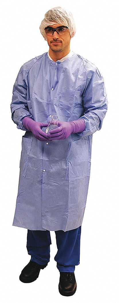 Lab Coat: SMS, Mandarin Collar, Snaps Closure, 3 Pockets, Left Chest/Left Hip/Right Hip, L