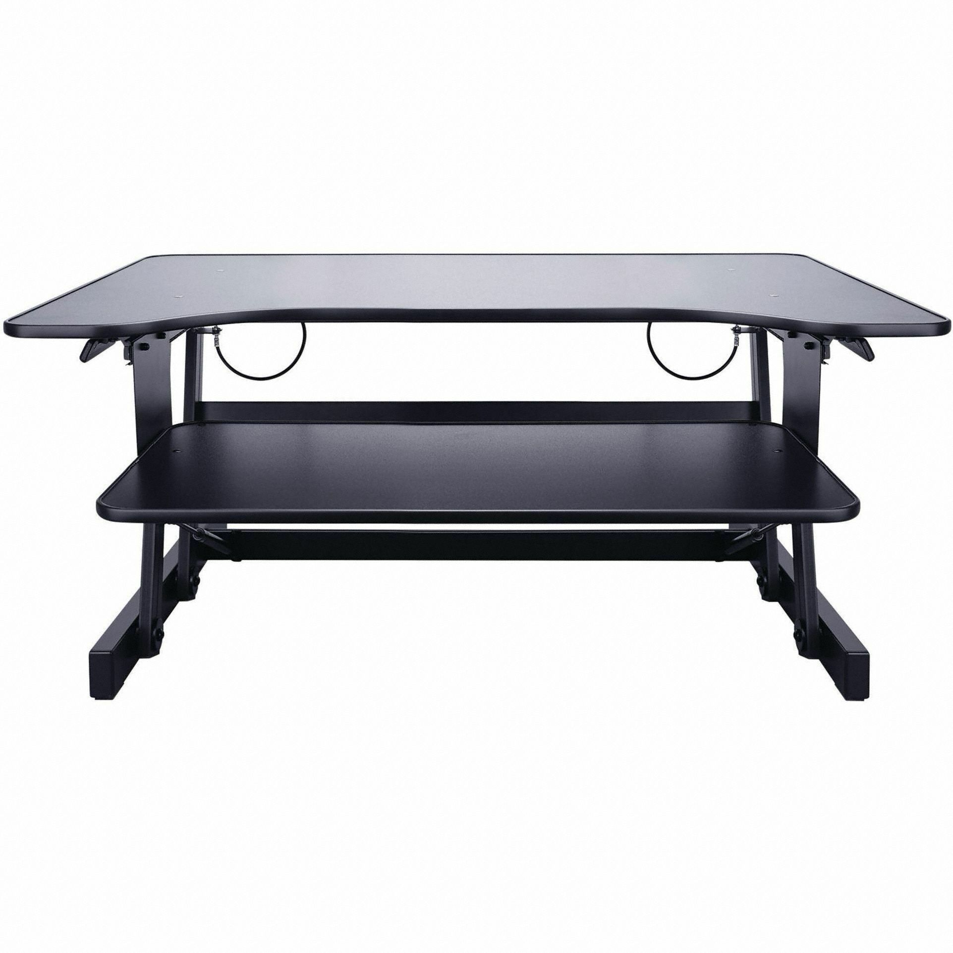 Standing Desk Converter: Manual, Black, Medium Density Fiberboard, 32 in Overall Wd
