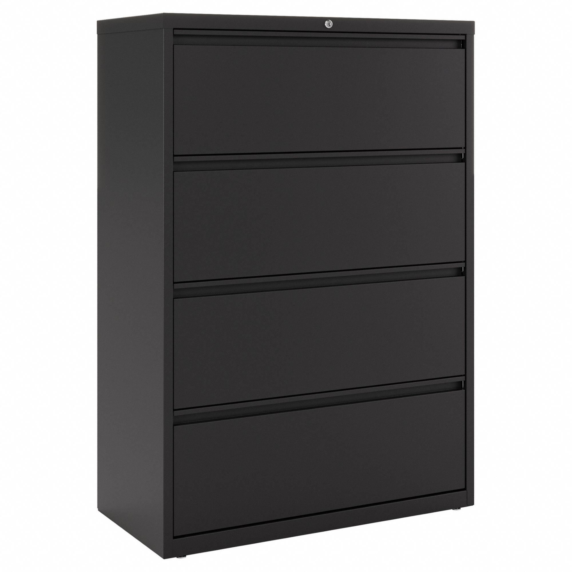 LATERAL FILE CABINET, BLACK, 4 DRAWERS, 52 1/2 IN OVERALL H, 18 5/8 IN OVERALL D, STEEL