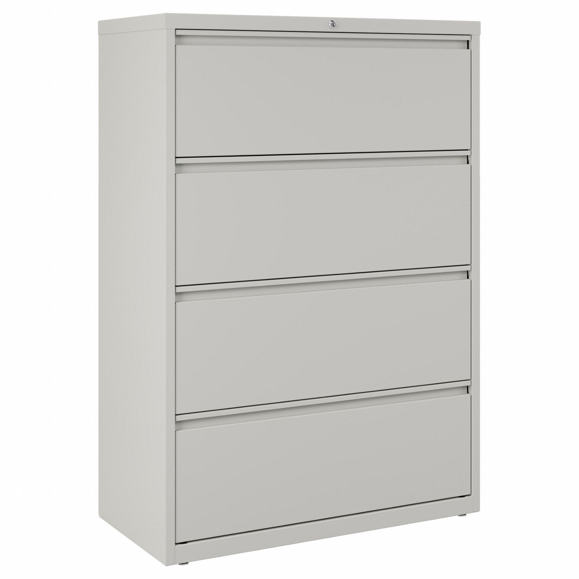 Lateral File Cabinet: Light Gray, 4 Drawers, 52 1/2 in Overall Ht, 18 5/8 in Overall Dp, Steel