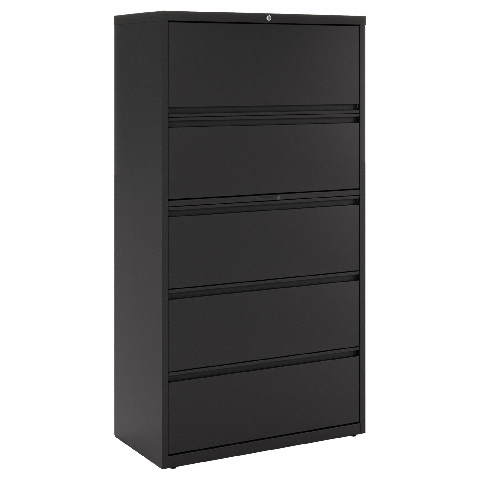 LATERAL FILE CABINET, BLACK, 5 DRAWERS, 67 5/8 IN OVERALL H, 18 5/8 IN OVERALL D, STEEL