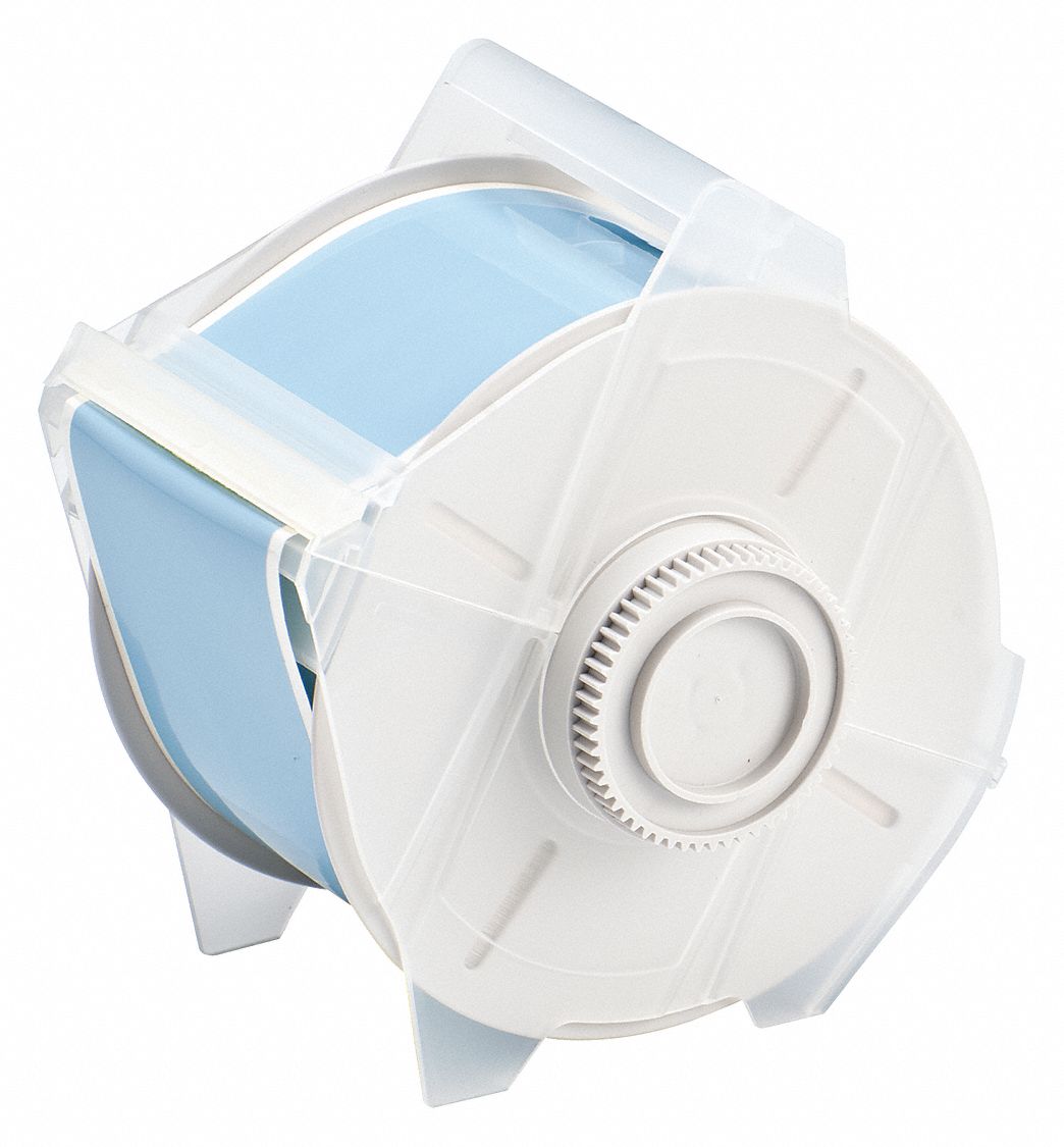 Continuous Label Stock: 2 1/4 in x 100 ft, Polyester, Blue (Gloss), Outdoor