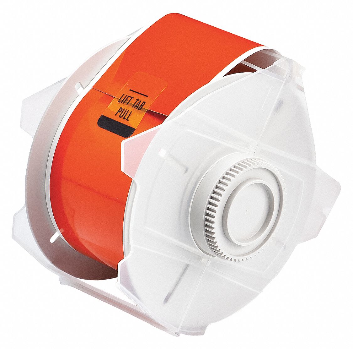 Continuous Label Stock: 2 1/4 in x 50 ft, Plastic, Orange (Gloss), Outdoor