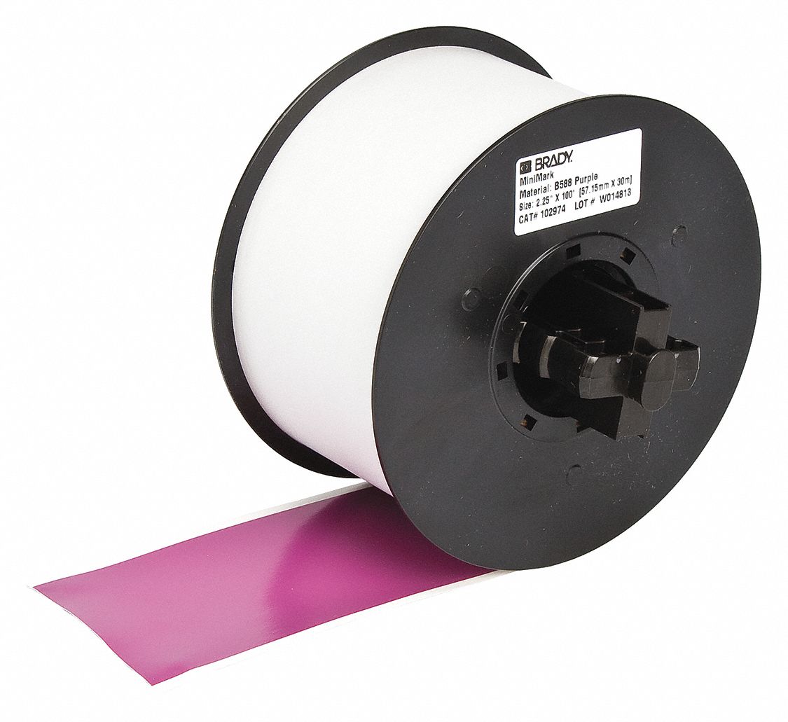 CONTINUOUS LABEL ROLL, 2&frac14; IN X 100 FT, VINYL, PURPLE, OUTDOOR