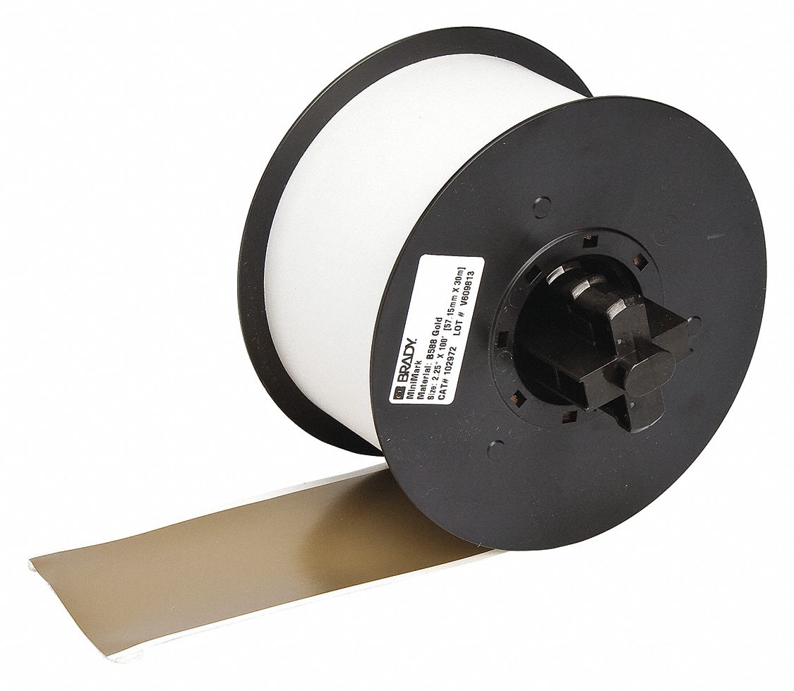 Continuous Label Stock: 2 1/4 in x 100 ft, Vinyl, Gold (Gloss), Outdoor