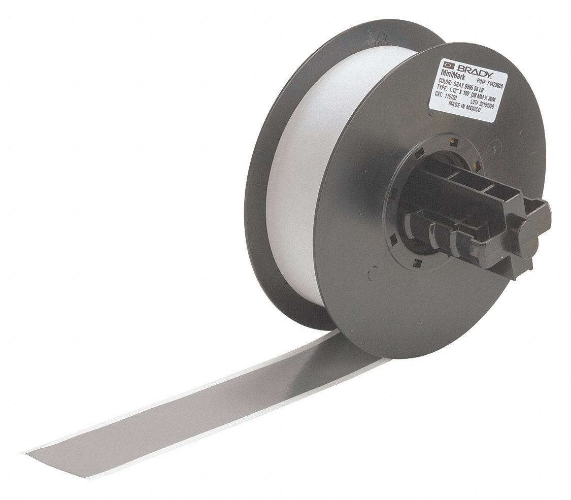 CONTINUOUS LABEL ROLL, 1 1/8 IN X 100 FT, VINYL, GREY, OUTDOOR